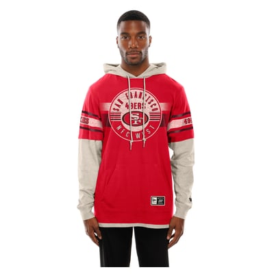  San Francisco 49ers New Era Twofer Layered Long Sleeve Hooded T-Shirt - Scarlet