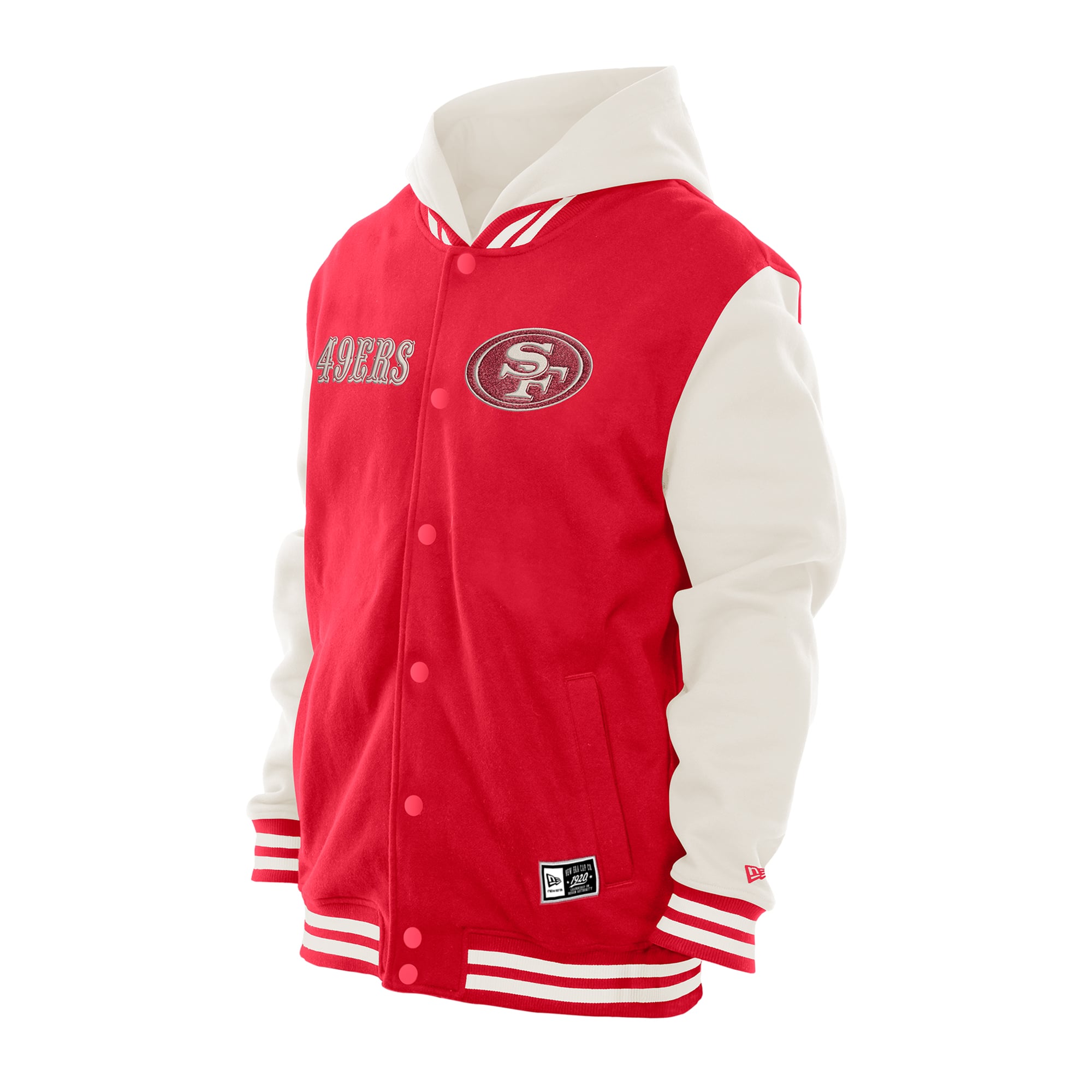 Veste polaire à capuche New Era écarlate/crème pour homme, San Francisco 49ers