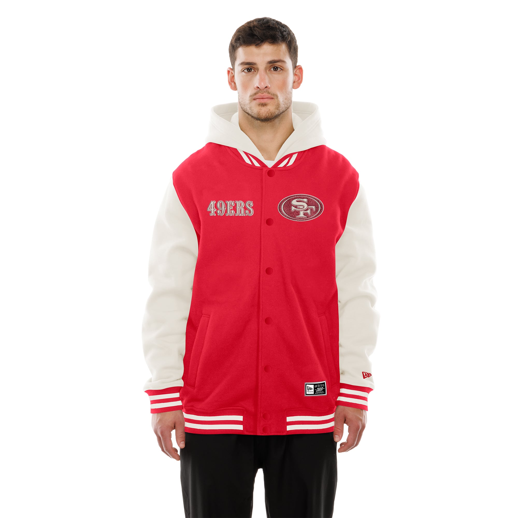 Veste polaire à capuche New Era écarlate/crème pour homme, San Francisco 49ers