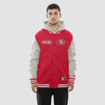 San Francisco 49ers New Era Full-Snap Fleece Hooded Jacket - Scarlet/Cream