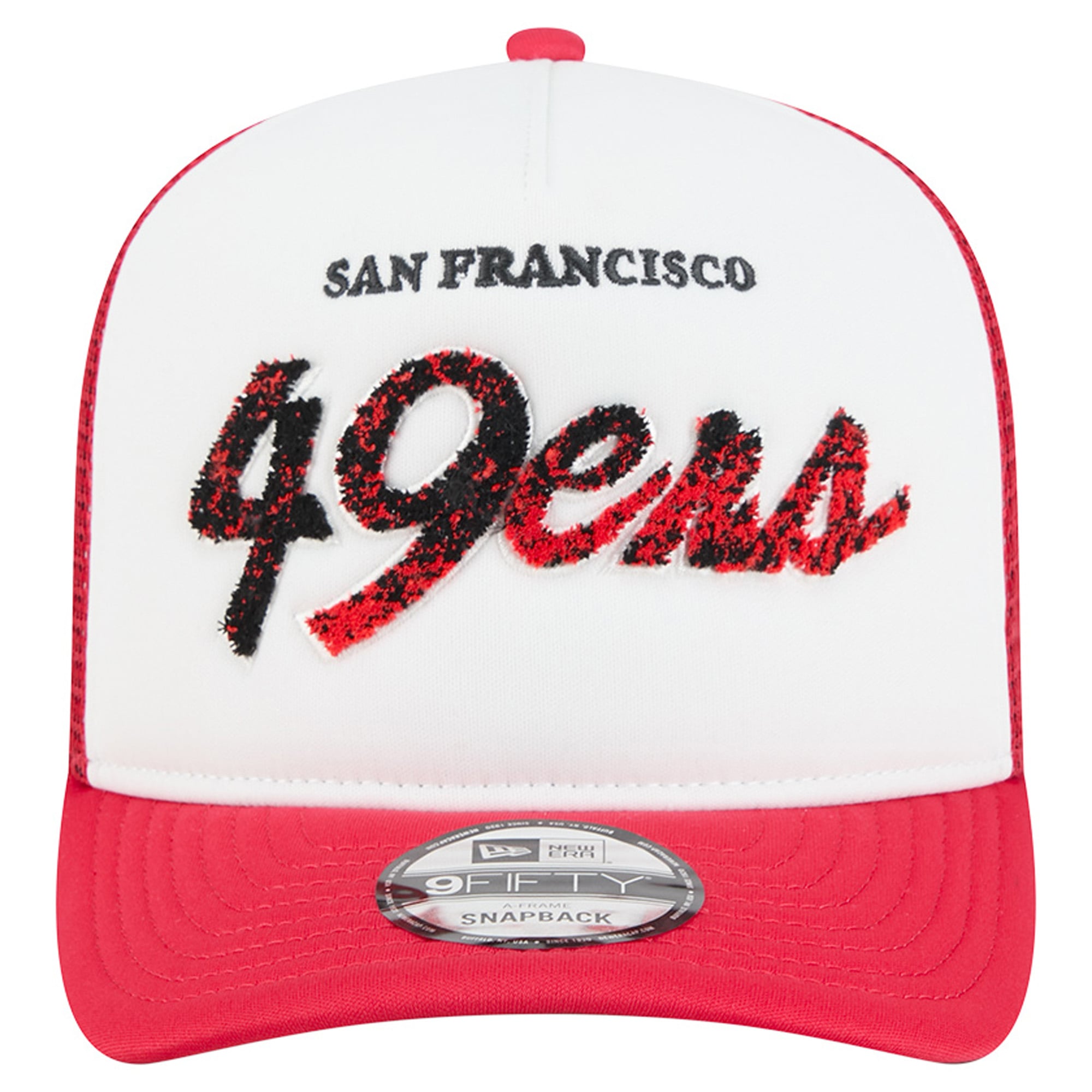 Men's New Era White/Scarlet San Francisco 49ers Foam A-Frame 9FIFTY Snapback Trucker Hat