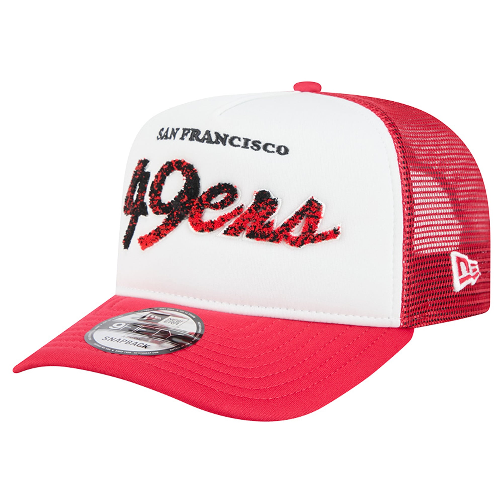 Men's New Era White/Scarlet San Francisco 49ers Foam A-Frame 9FIFTY Snapback Trucker Hat