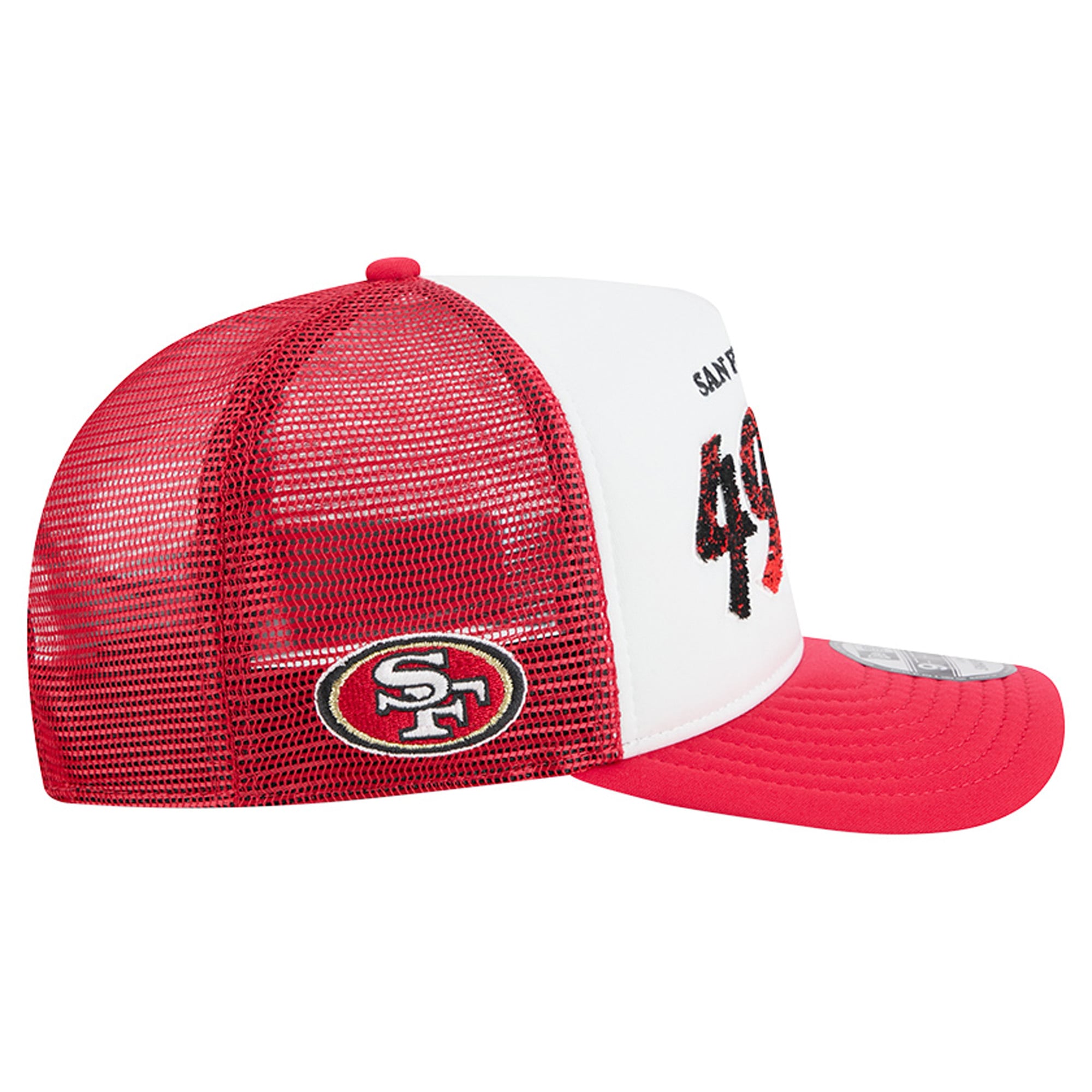 Men's New Era White/Scarlet San Francisco 49ers Foam A-Frame 9FIFTY Snapback Trucker Hat