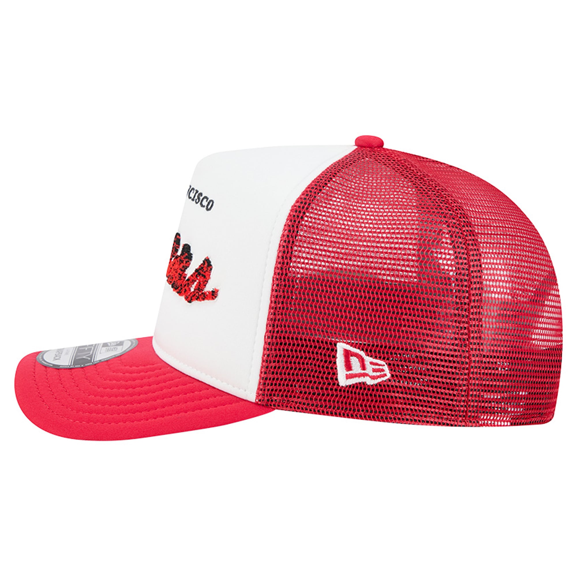 Men's New Era White/Scarlet San Francisco 49ers Foam A-Frame 9FIFTY Snapback Trucker Hat