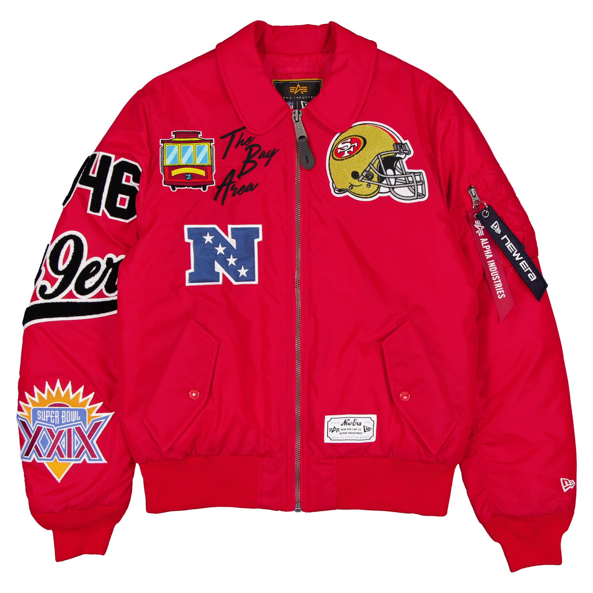 Veste bomber zippée intégrale New Era x Alpha Industries Scarlet San Francisco 49ers MA-1 pour homme