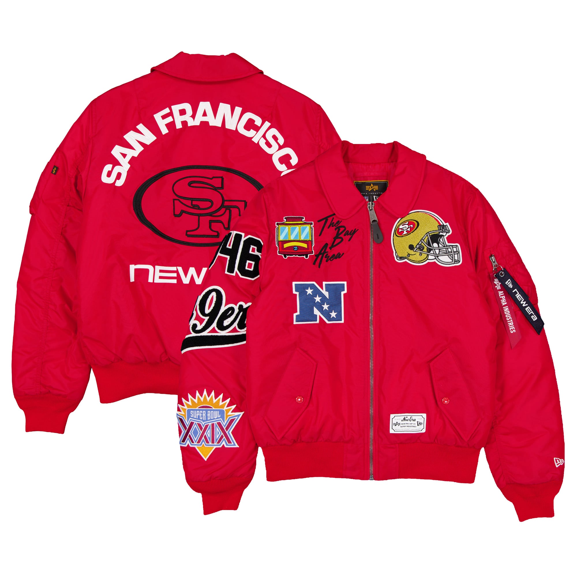Veste bomber zippée intégrale New Era x Alpha Industries Scarlet San Francisco 49ers MA-1 pour homme