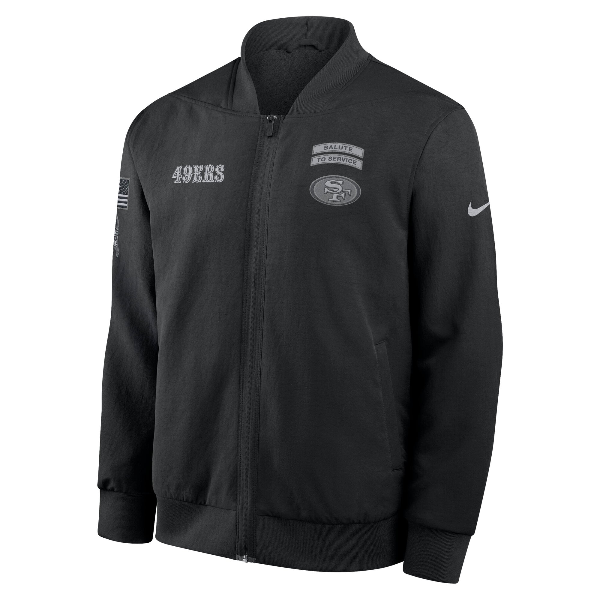 Veste bomber zippée intégrale Nike noire pour homme, San Francisco 49ers 2026 Salute to Service Sideline