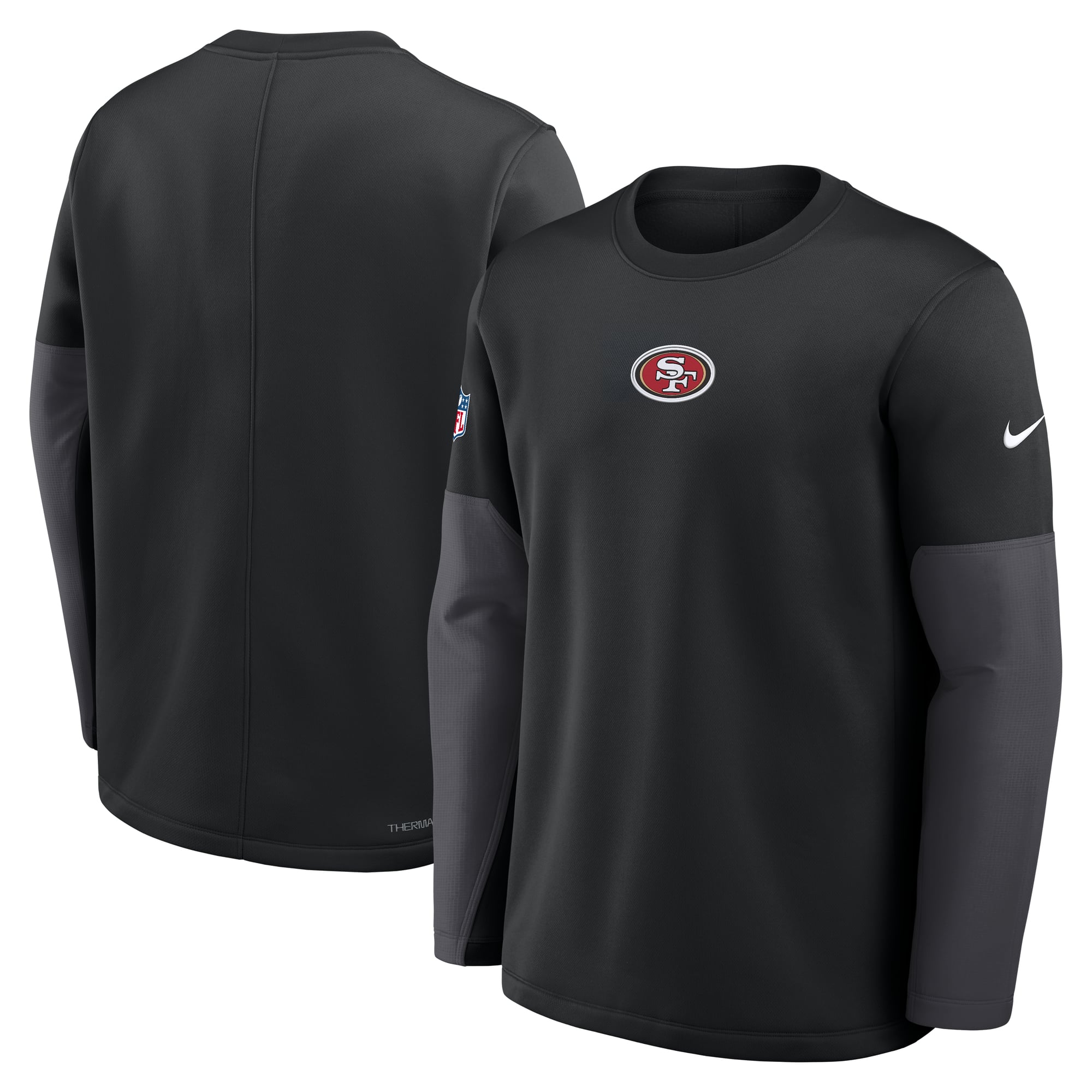 Men's Nike Black San Francisco 49ers Sideline Coaches Midweight Therma-FIT Crew Pullover