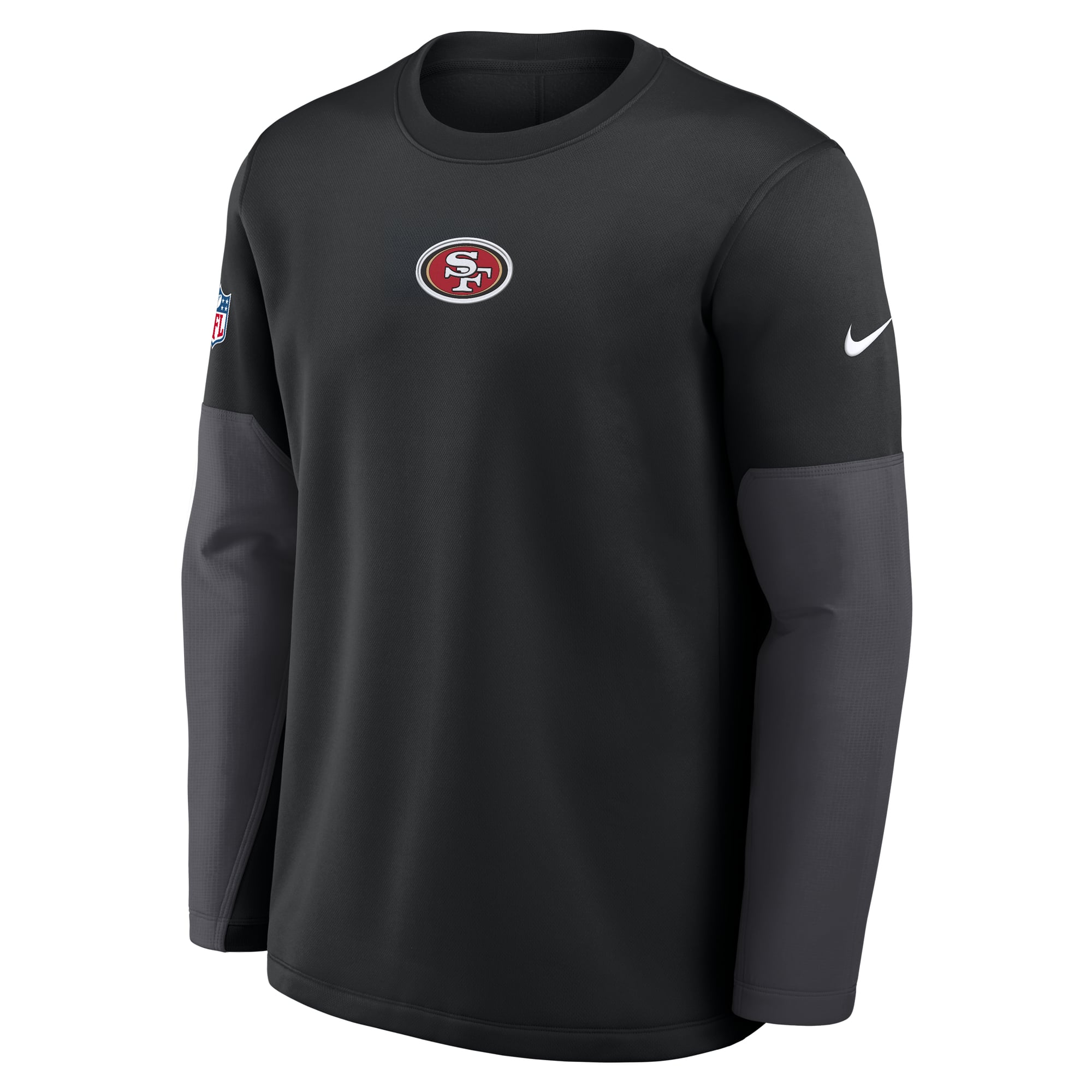 Men's Nike Black San Francisco 49ers Sideline Coaches Midweight Therma-FIT Crew Pullover