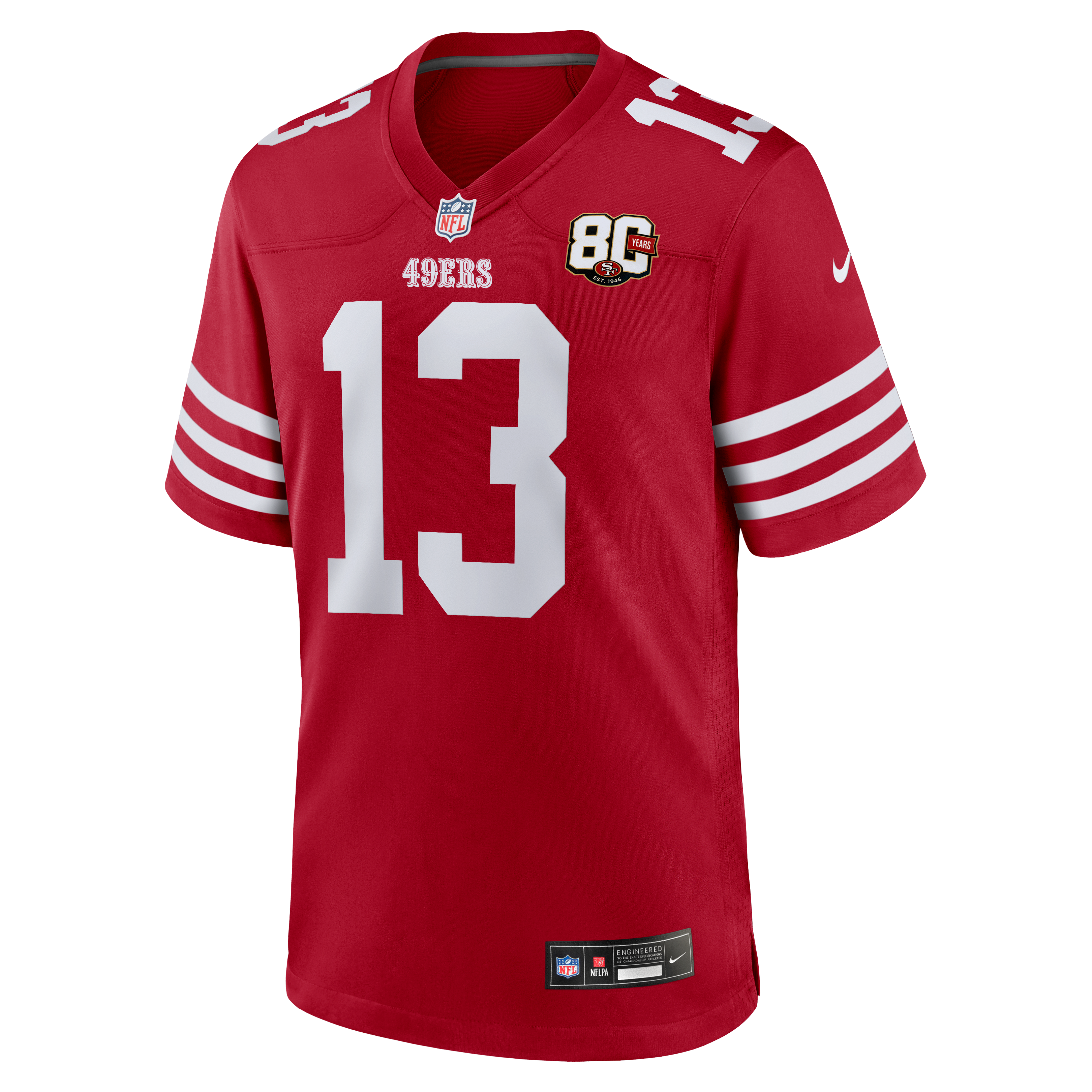 Maillot Nike Brock Purdy Scarlet des 49ers de San Francisco, édition spéciale 80e anniversaire