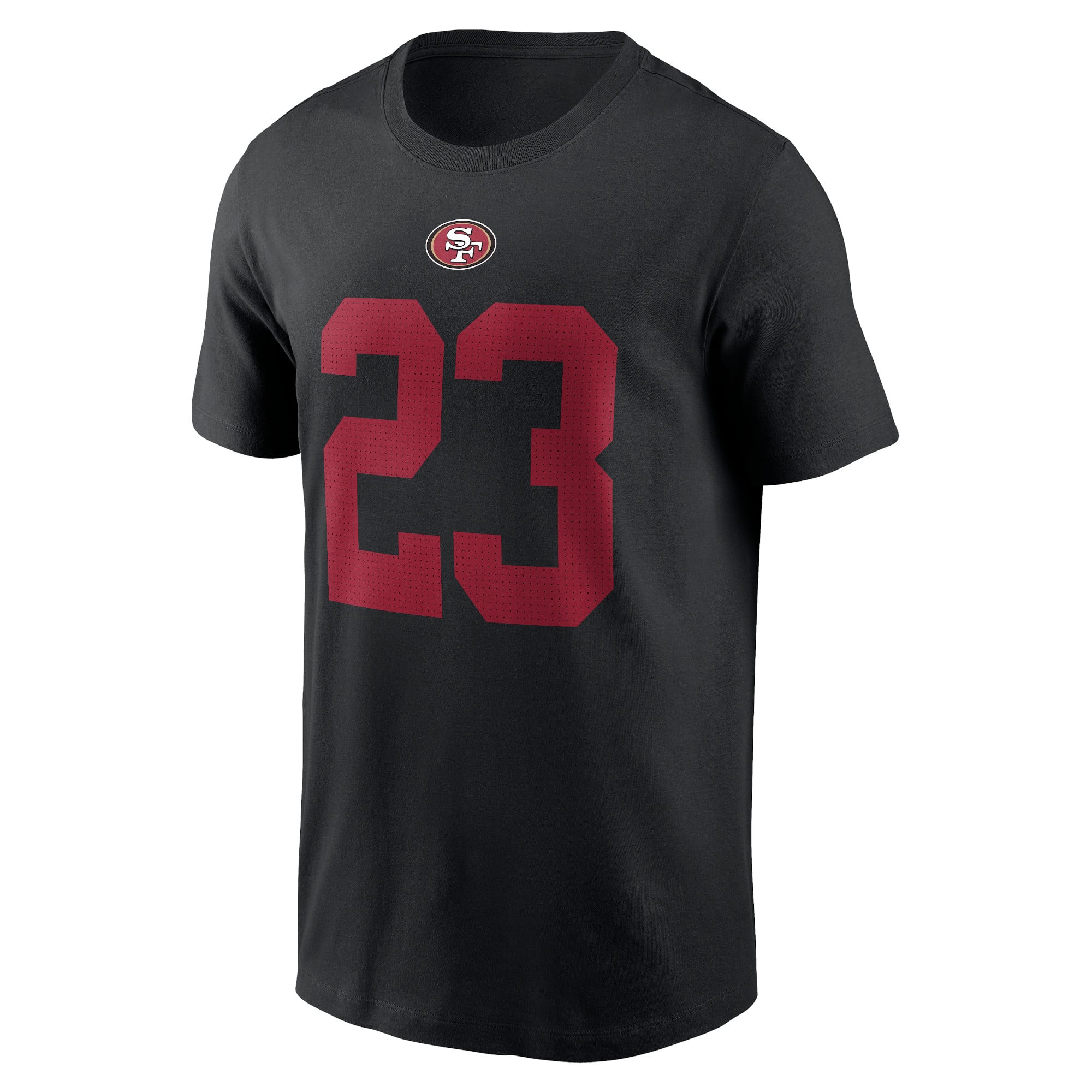 T-shirt Nike Christian McCaffrey rouge écarlate des 49ers de San Francisco pour homme, avec nom et numéro