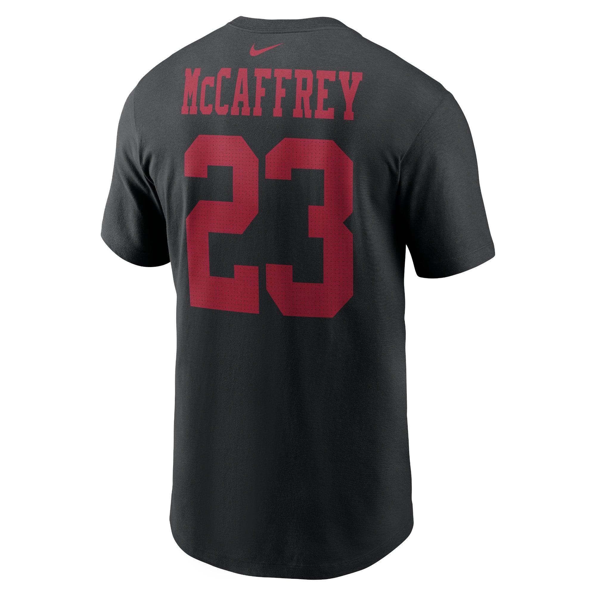 T-shirt Nike Christian McCaffrey rouge écarlate des 49ers de San Francisco pour homme, avec nom et numéro