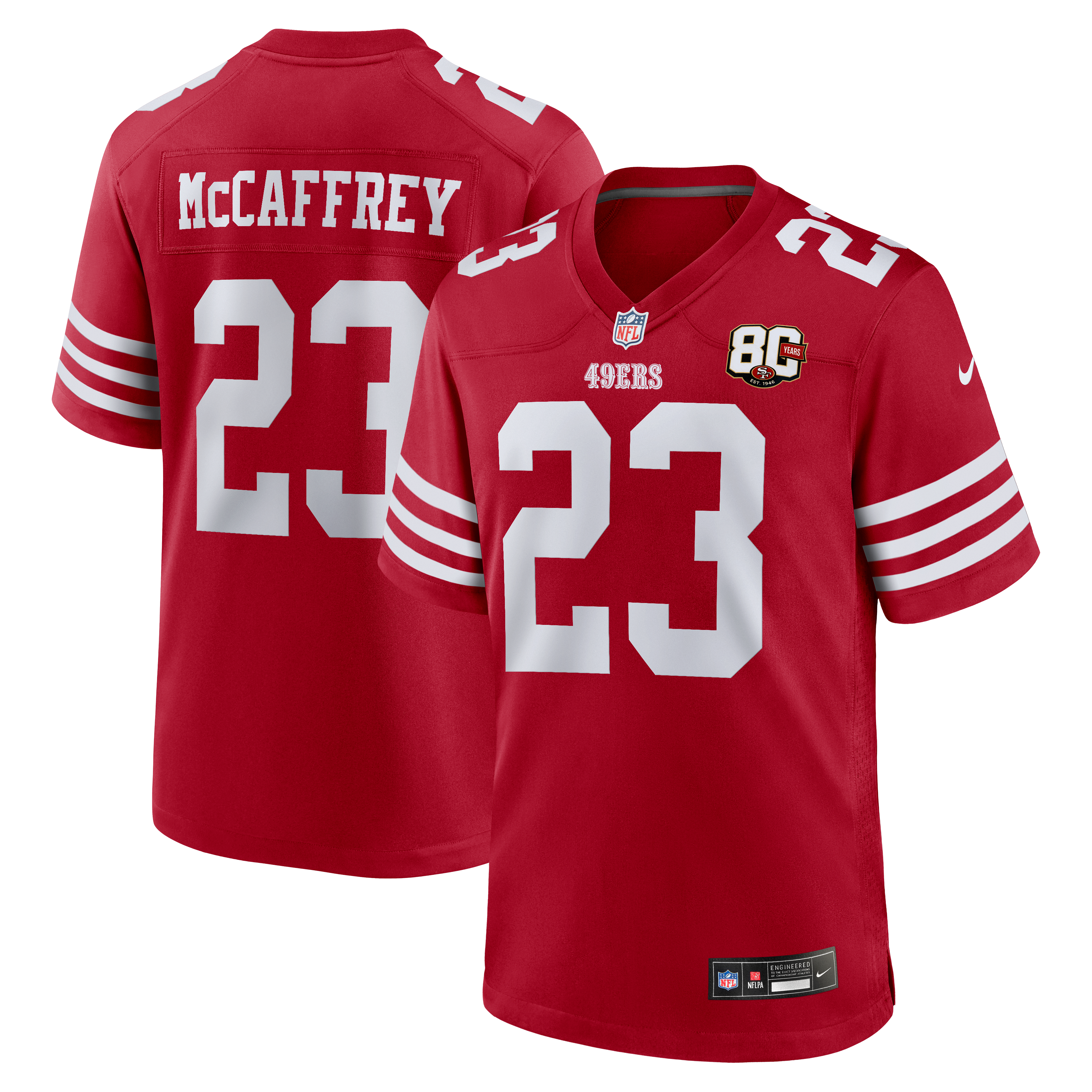 Men's Nike Christian McCaffrey White San Francisco 49ers 80th Anniversary Game Jersey