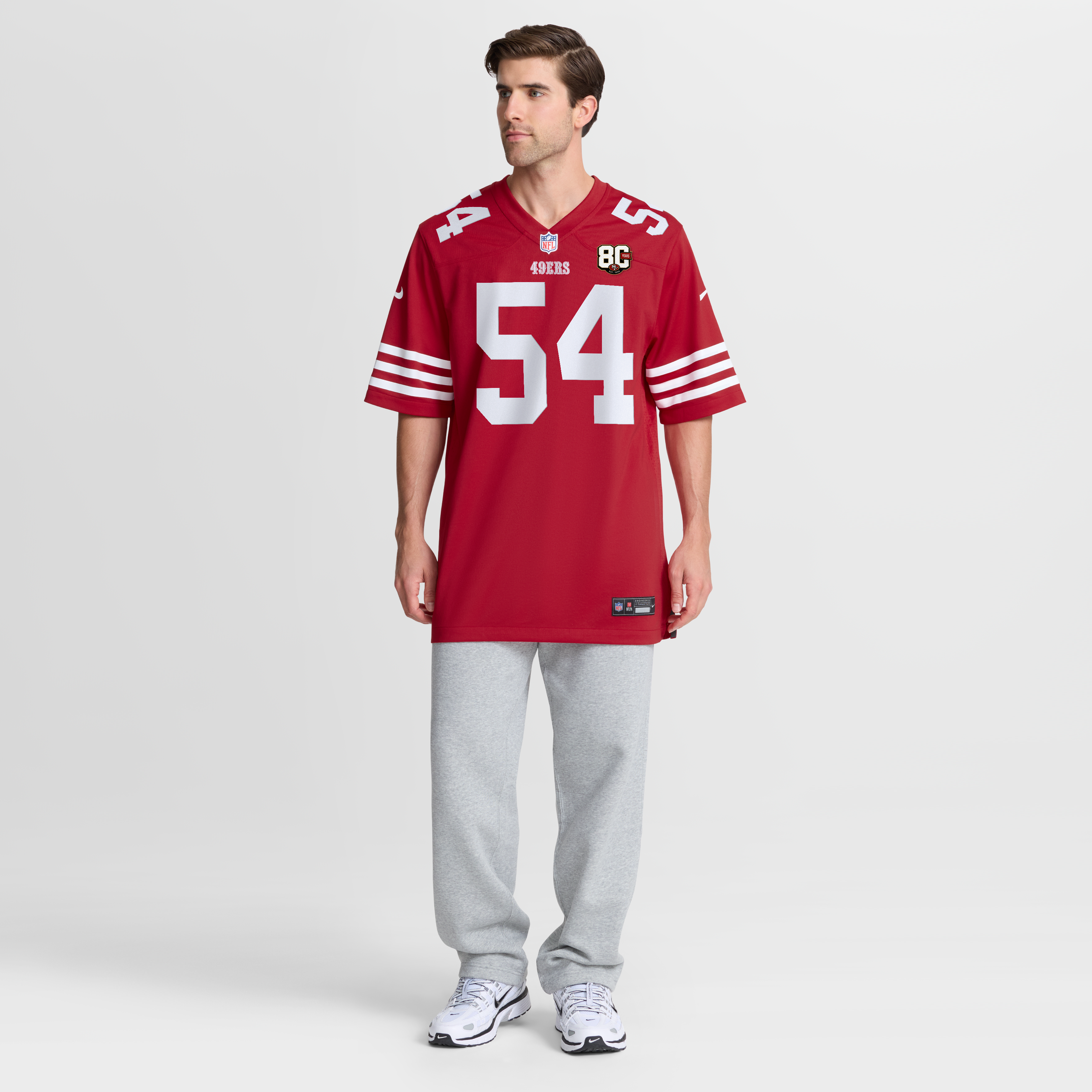 Men's Nike Fred Warner Scarlet San Francisco 49ers 80th Anniversary Game Jersey