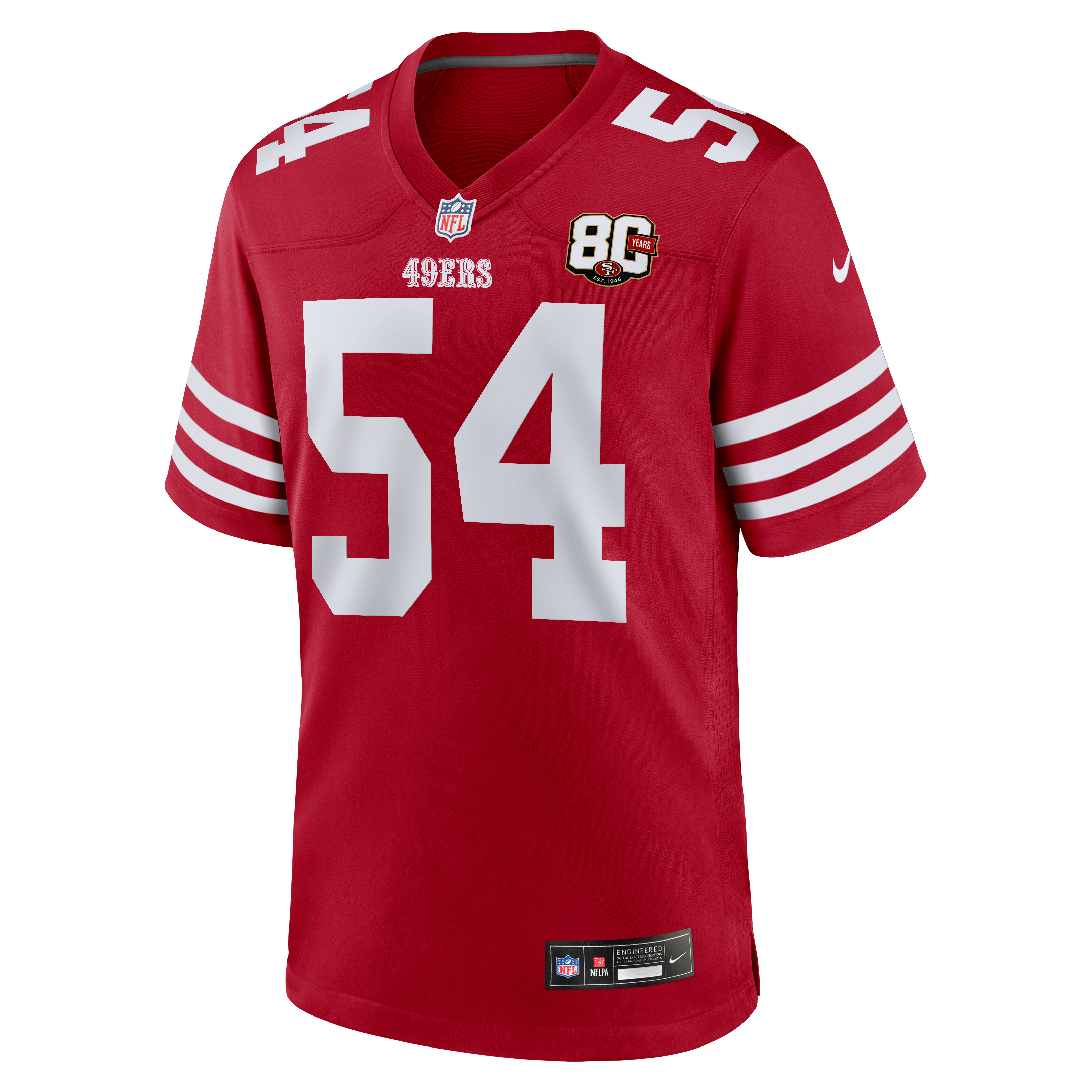 Men's Nike Fred Warner Scarlet San Francisco 49ers 80th Anniversary Game Jersey