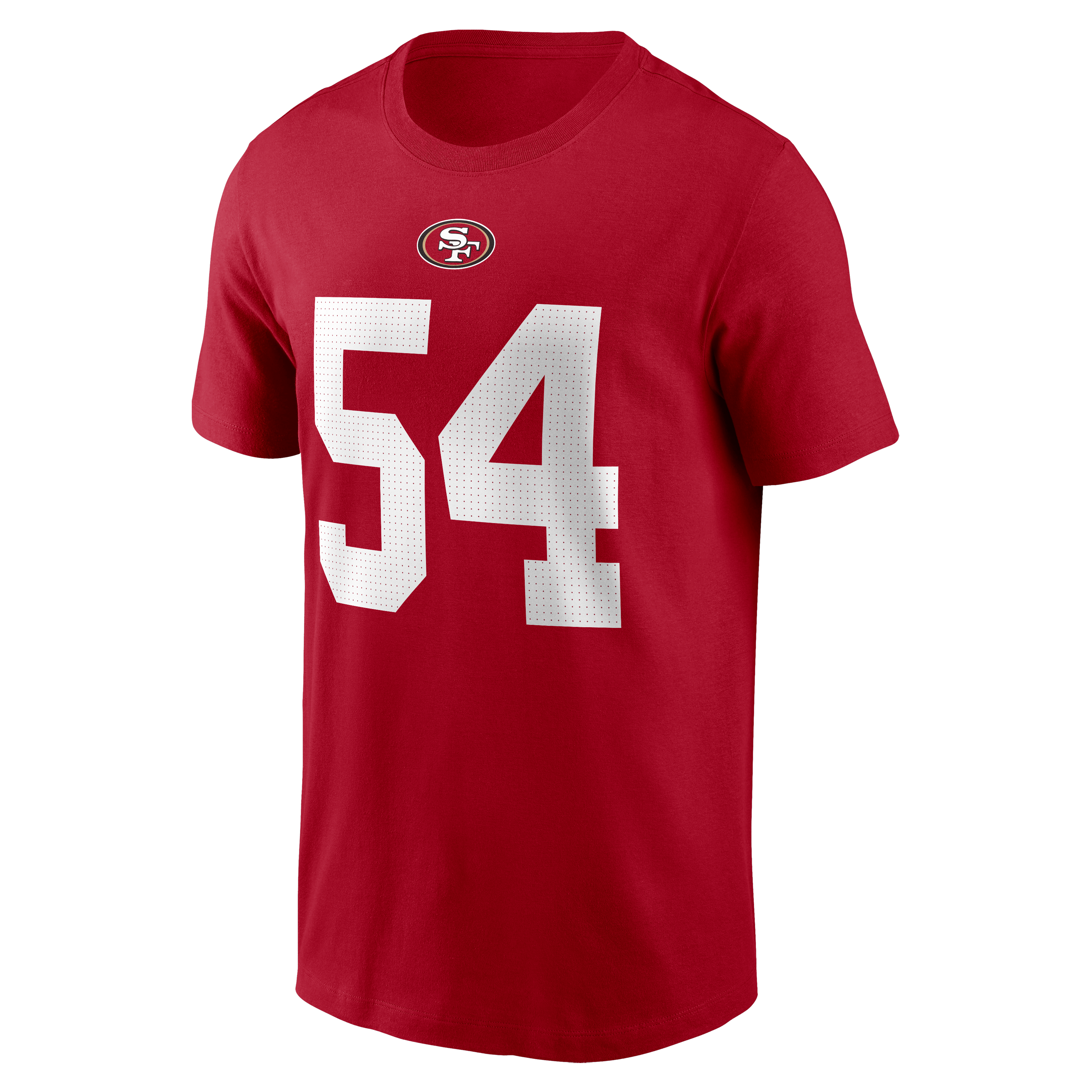 T-shirt Nike Fred Warner rouge écarlate des 49ers de San Francisco pour homme, avec nom et numéro