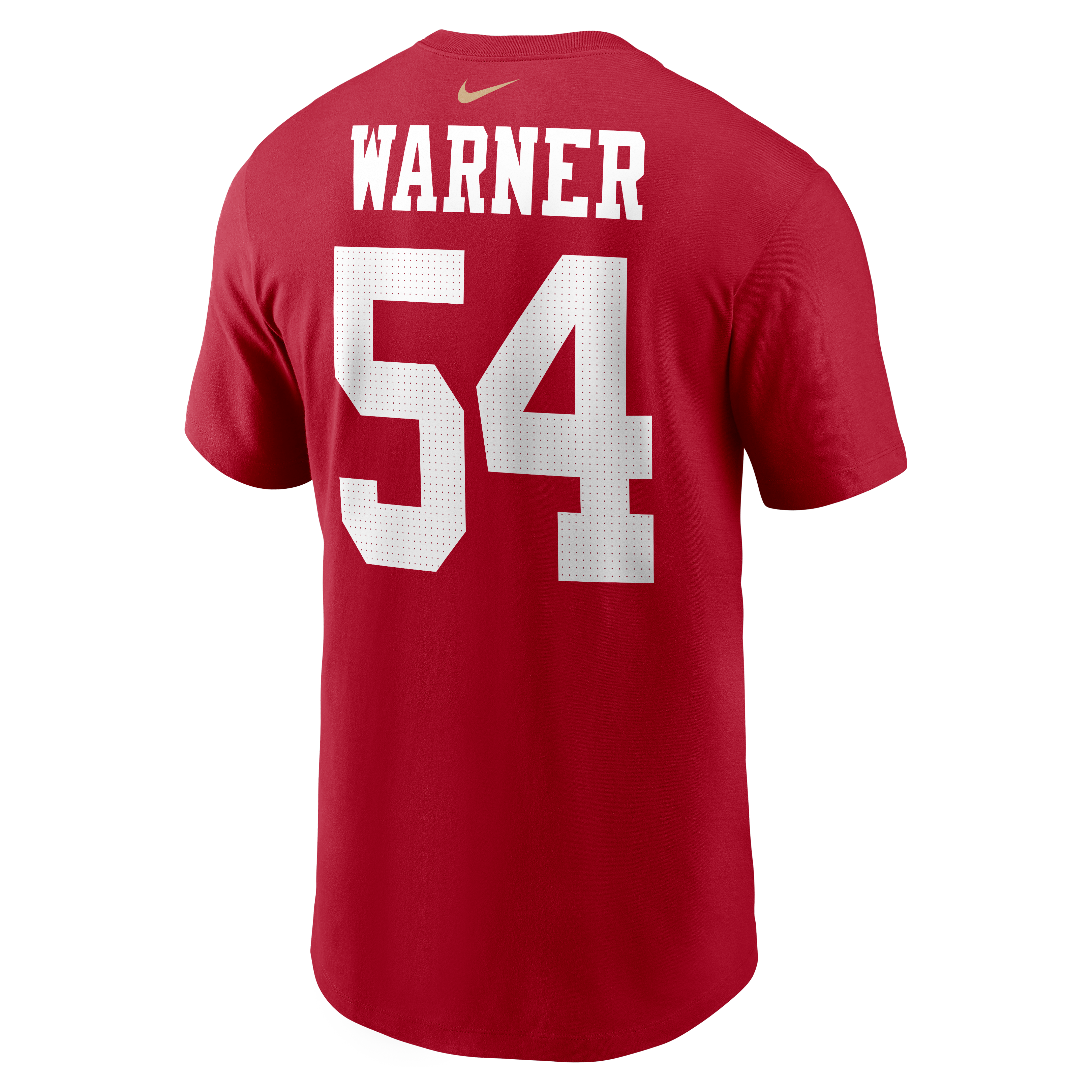 T-shirt Nike Fred Warner rouge écarlate des 49ers de San Francisco pour homme, avec nom et numéro