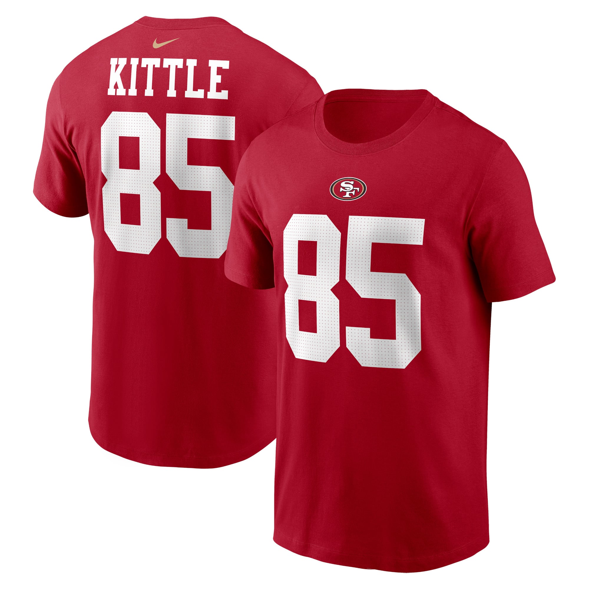 T-shirt Nike George Kittle rouge écarlate des 49ers de San Francisco pour homme, avec nom et numéro