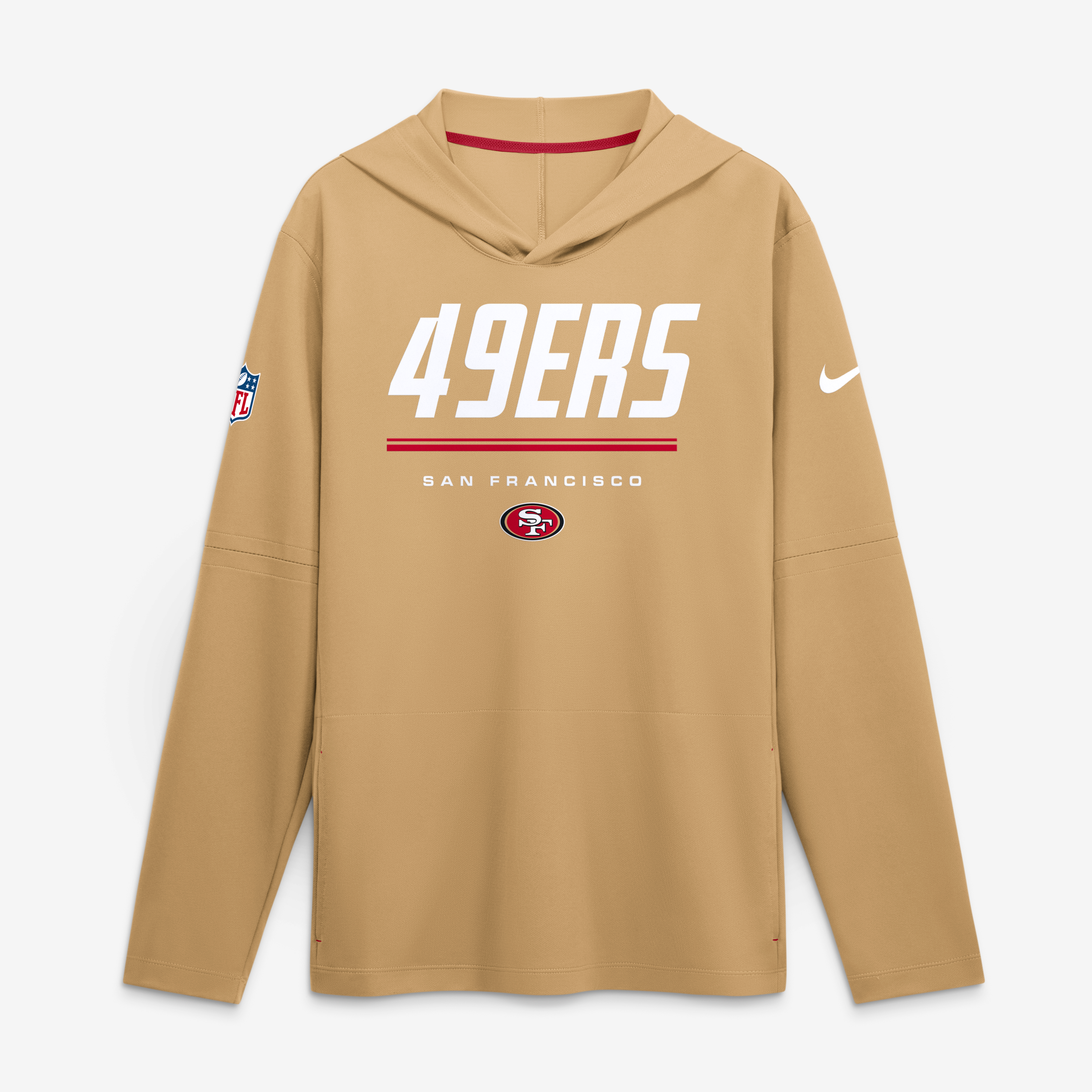 Men's Nike Scarlet San Francisco 49ers Sideline Game On Lightweight Long Sleeve Hooded Dri-FIT Top