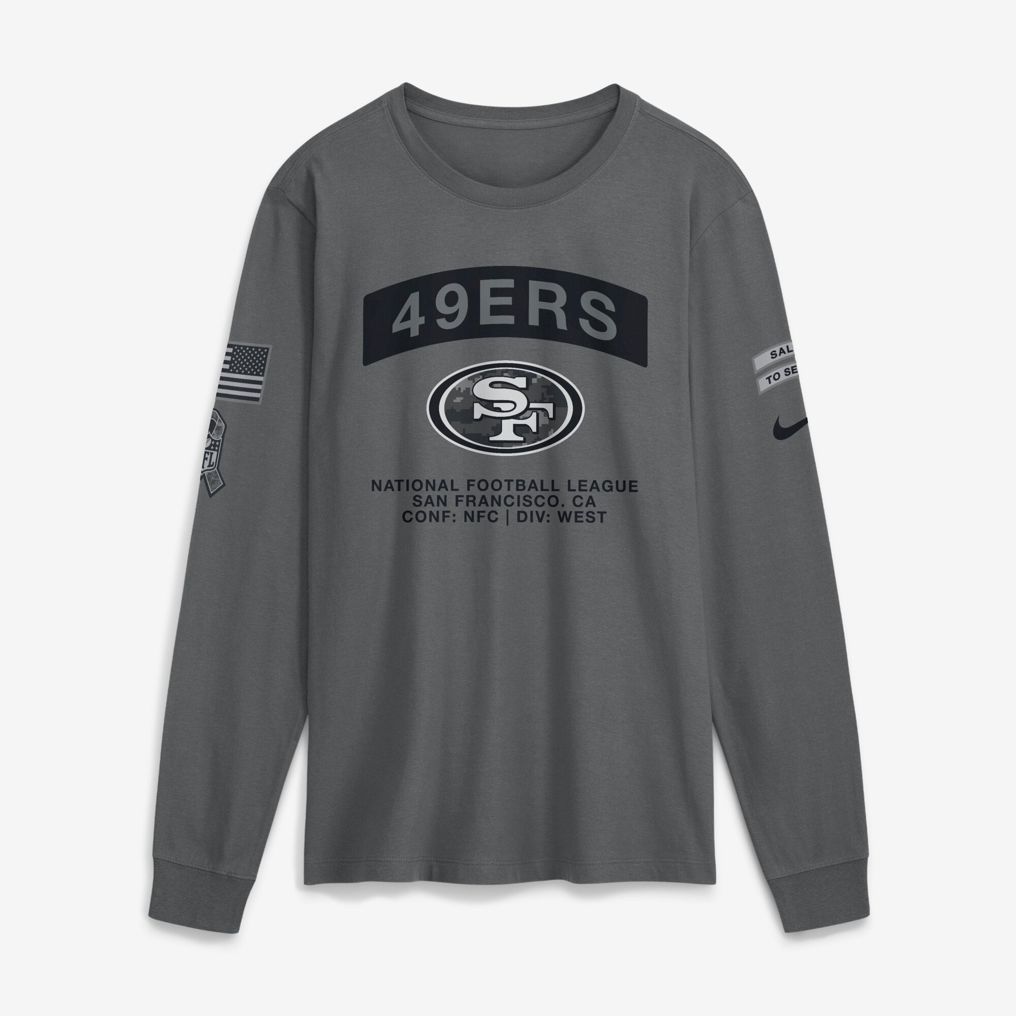 T-shirt à manches longues Nike gris San Francisco 49ers 2026 Salute to Service pour homme
