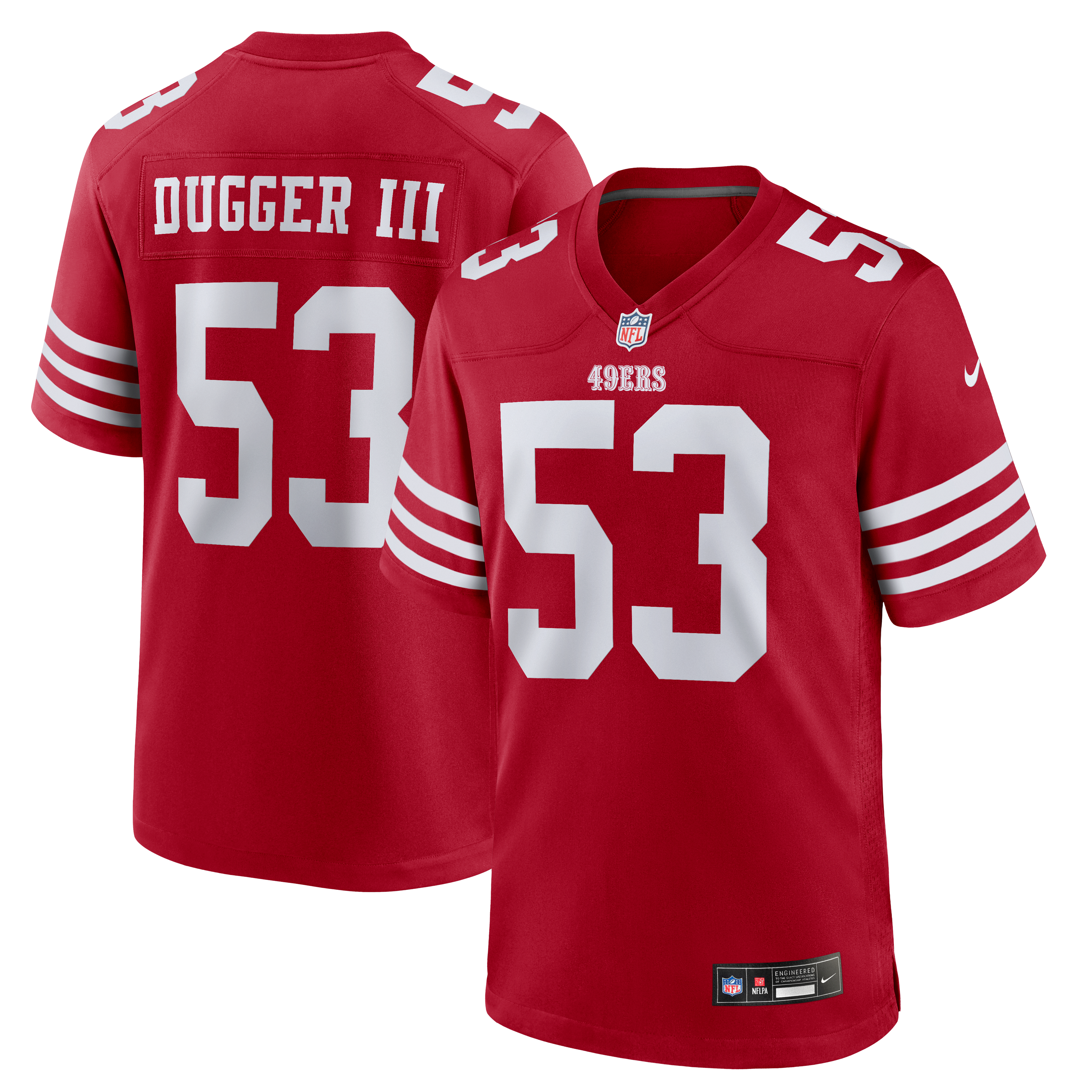 Maillot de match Nike Jaden Dugger rouge écarlate des 49ers San Francisco pour homme