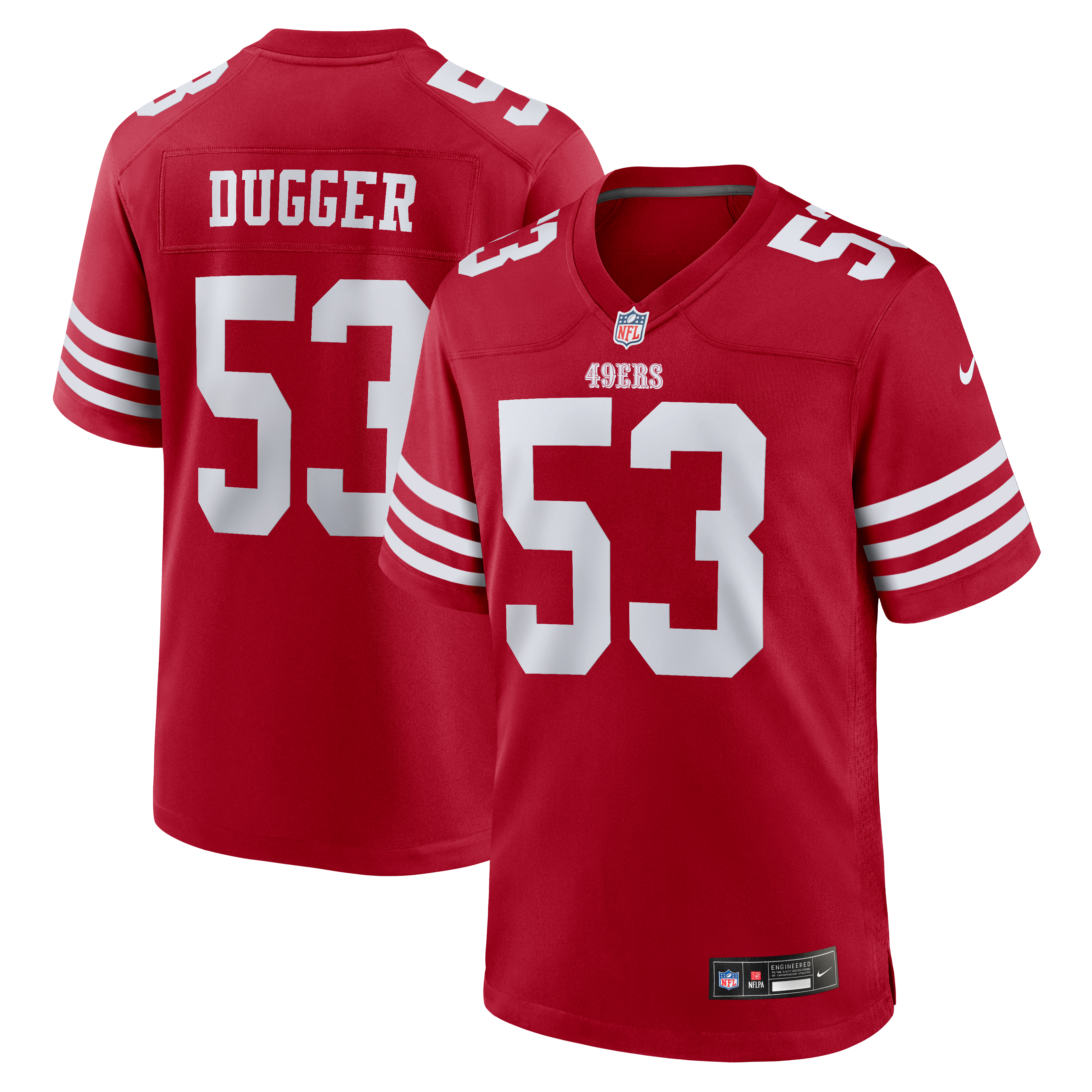 Maillot de match Nike Jaden Dugger rouge écarlate des 49ers San Francisco pour homme
