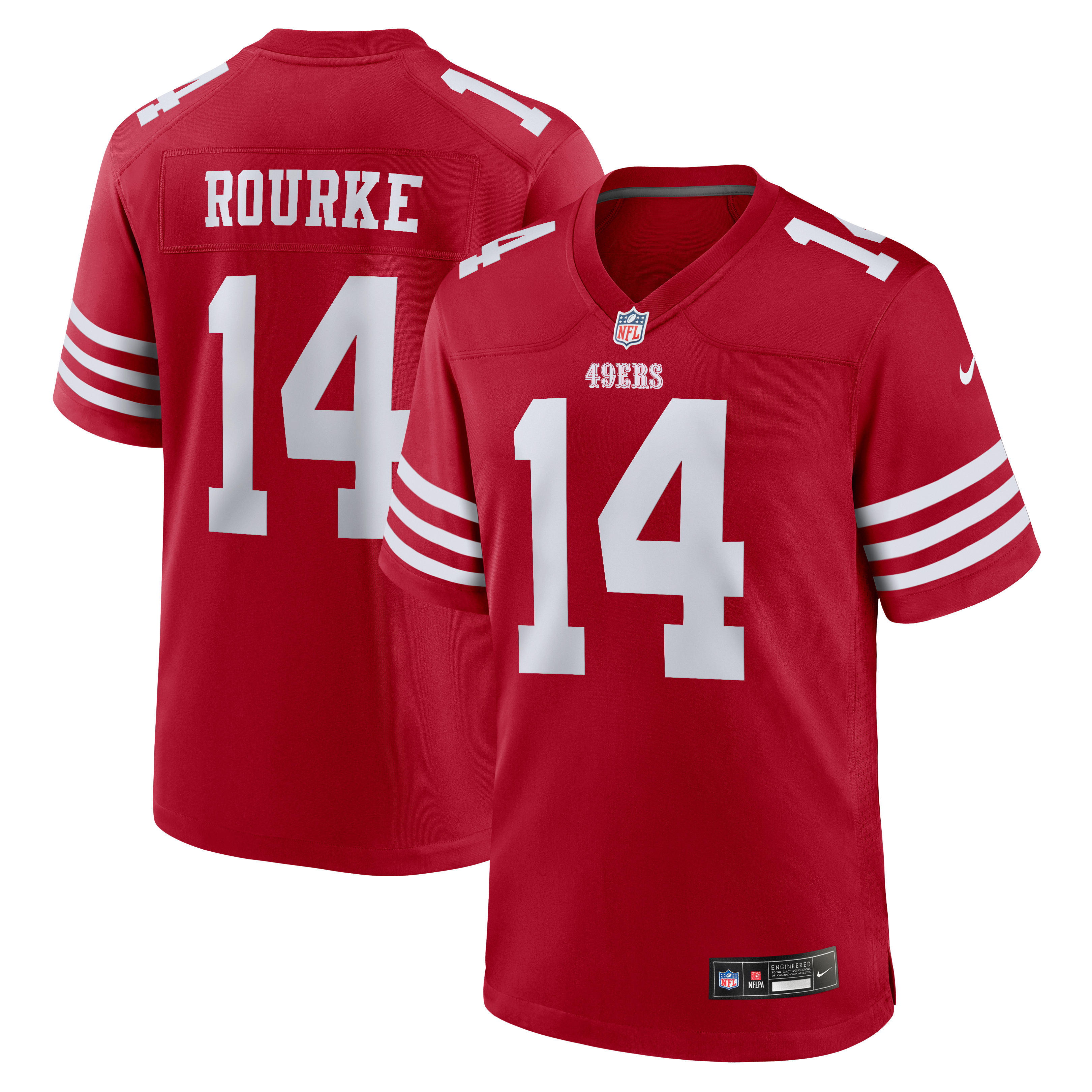 Maillot de match Nike Kurtis Rourke Scarlet des 49ers San Francisco pour homme