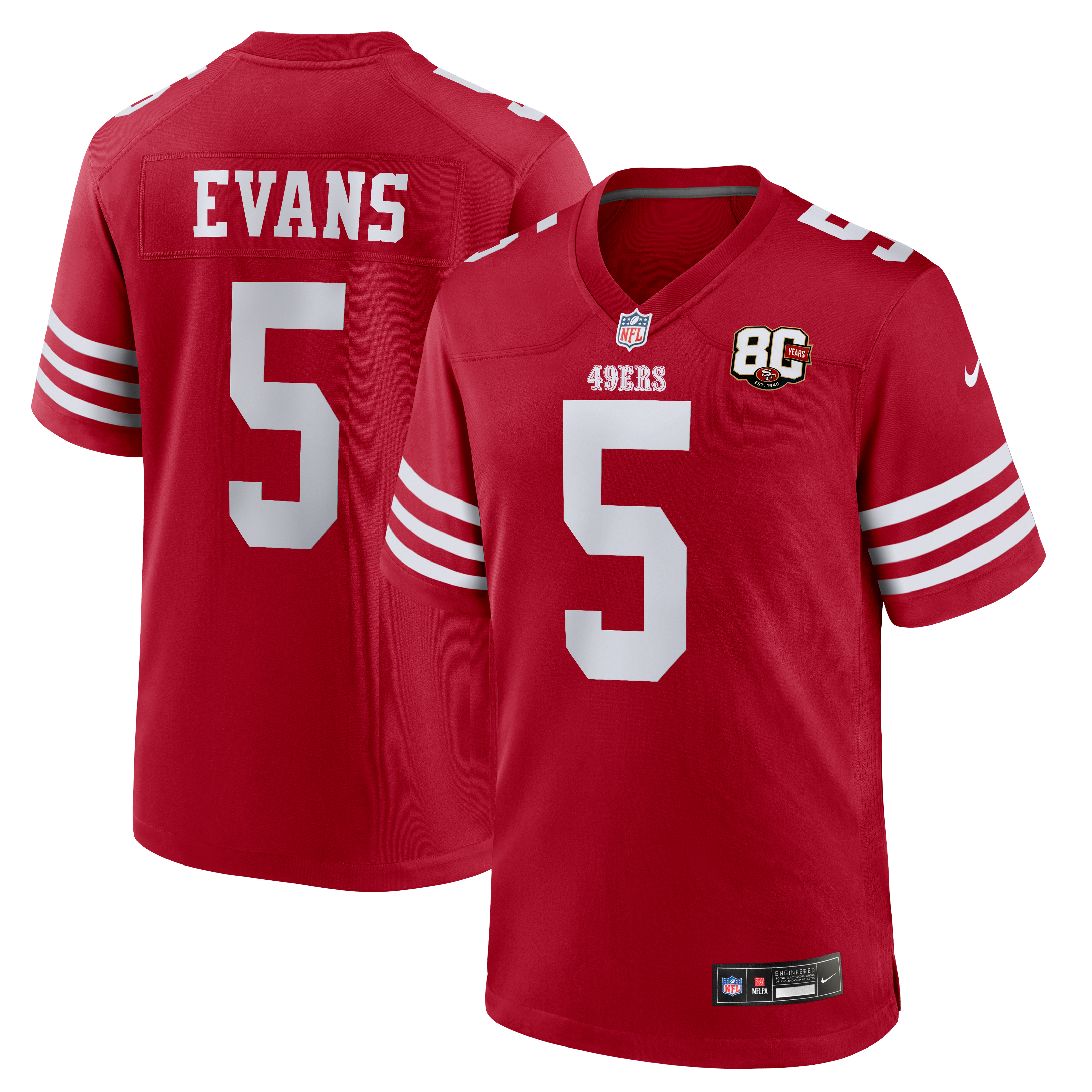 Maillot Nike Mike Evans Scarlet San Francisco 49ers pour homme, édition spéciale 80e anniversaire