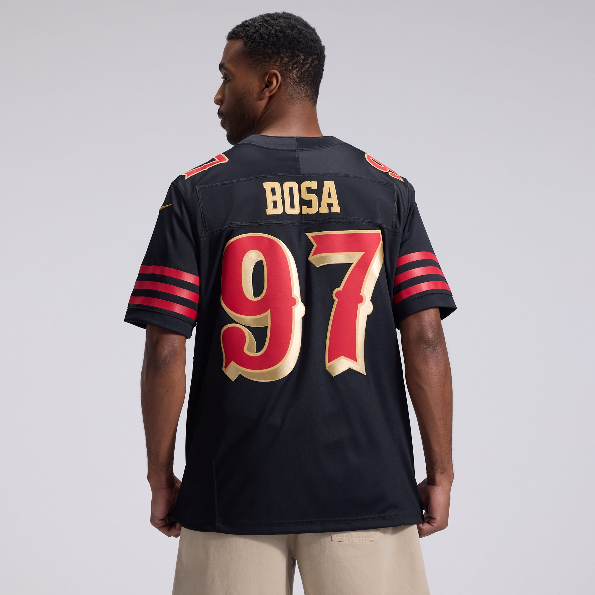 Maillot Nike Nick Bosa noir pour homme, collection Rivalries des 49ers de San Francisco, édition limitée cousue