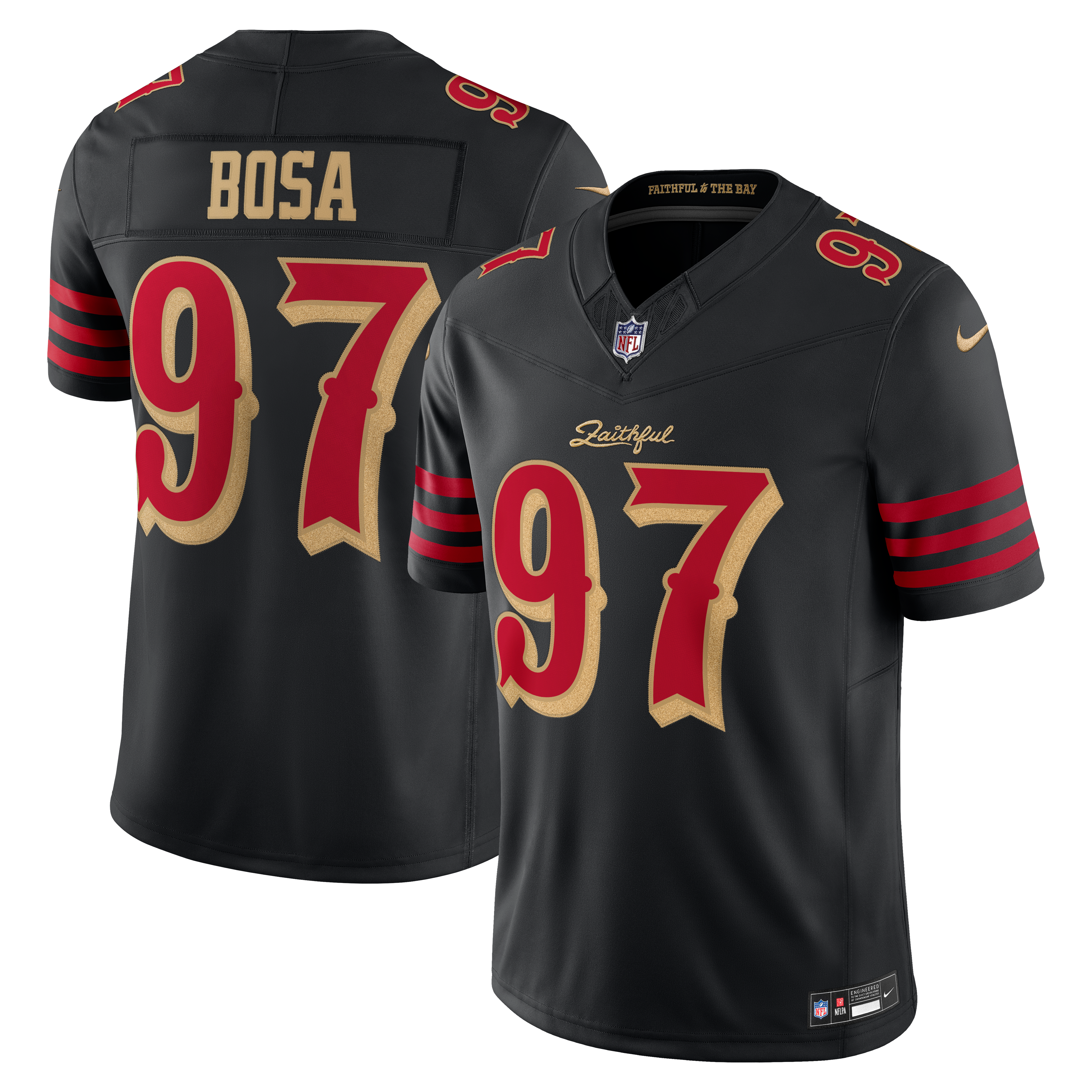 Maillot Nike Nick Bosa noir pour homme, collection Rivalries des 49ers de San Francisco, édition limitée cousue