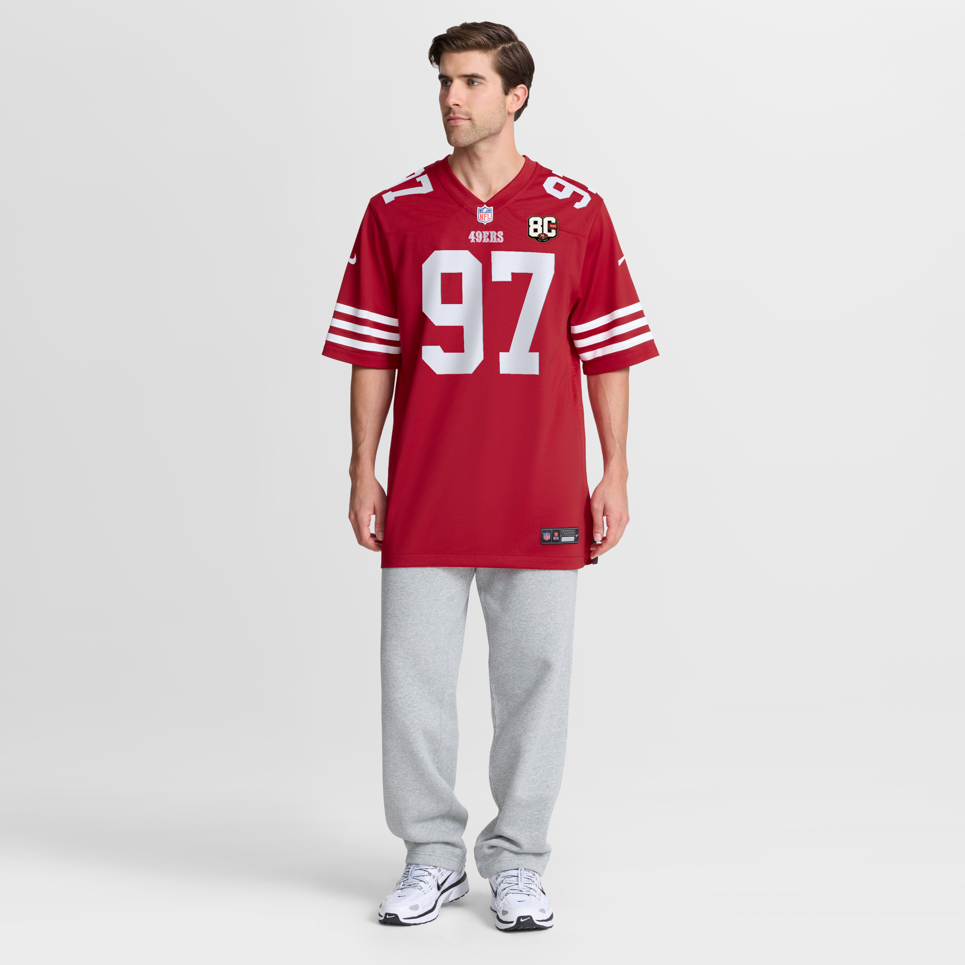 Maillot Nike Nick Bosa Scarlet des 49ers de San Francisco, édition spéciale 80e anniversaire