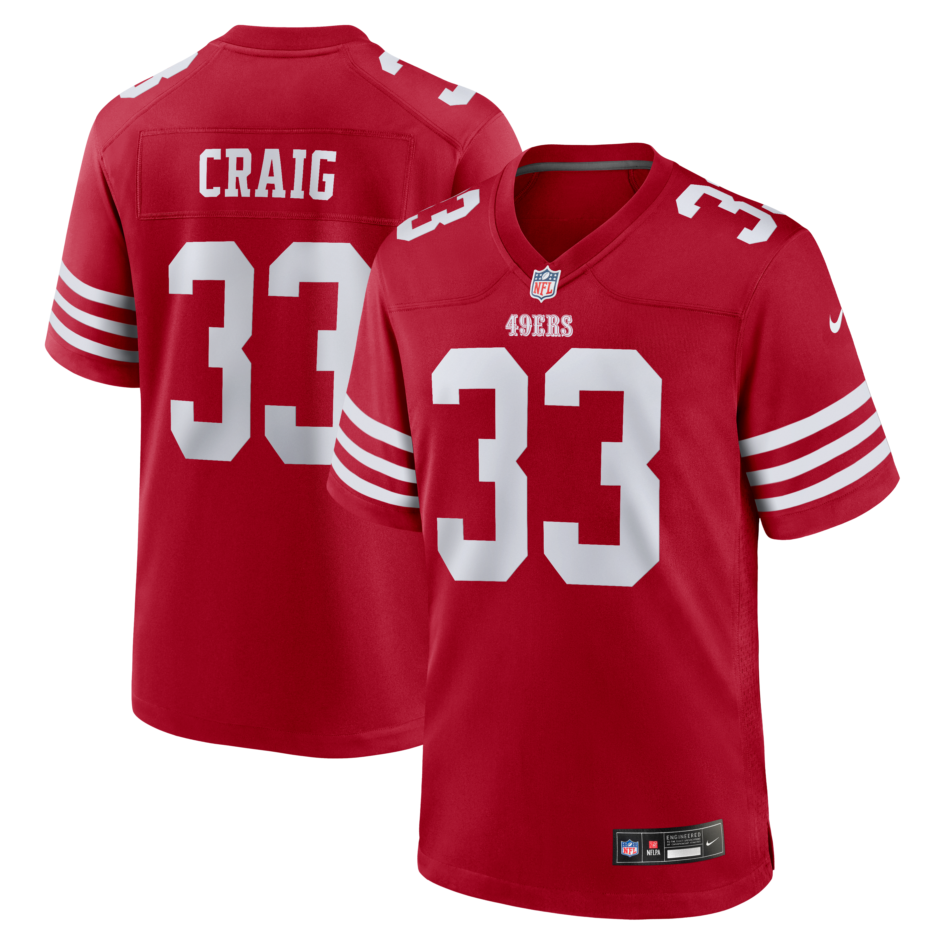 Maillot de match Nike Roger Craig Scarlet des 49ers San Francisco, retiré par l'équipe.