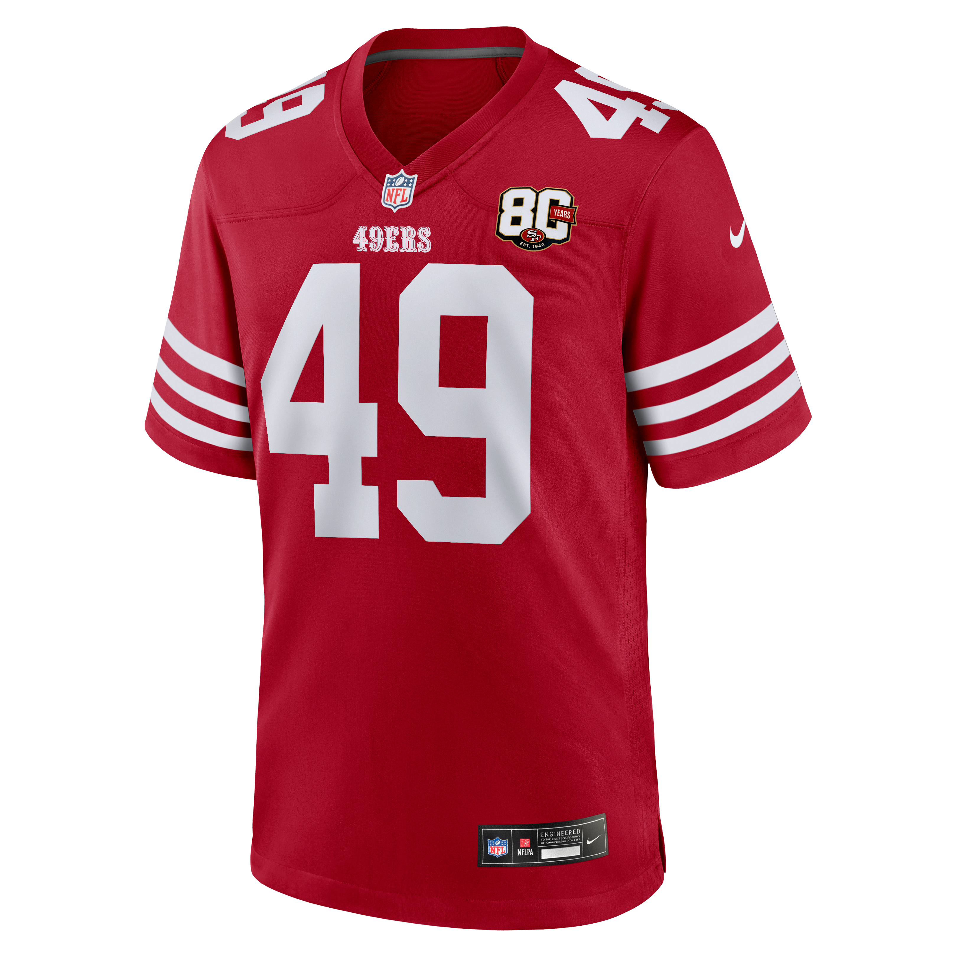 Maillot Nike The Faithful Scarlet pour homme, édition spéciale 80e anniversaire des 49ers de San Francisco