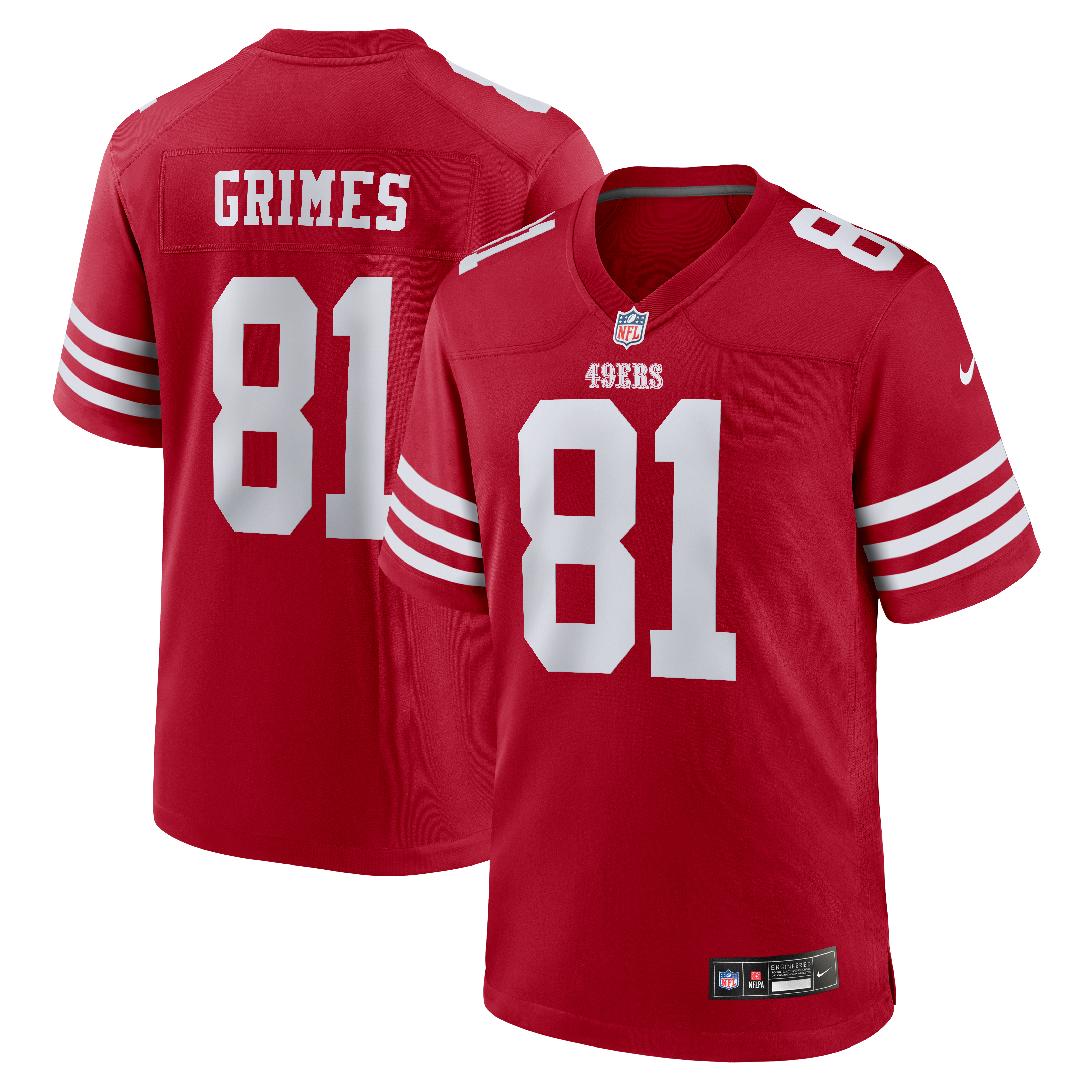 Maillot de match Nike Wesley Grimes rouge écarlate des 49ers San Francisco pour homme