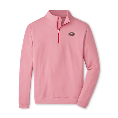 San Francisco 49ers Peter Millar Perth Sugar Stripe Performance Quarter-Zip Pullover - Scarlet/White