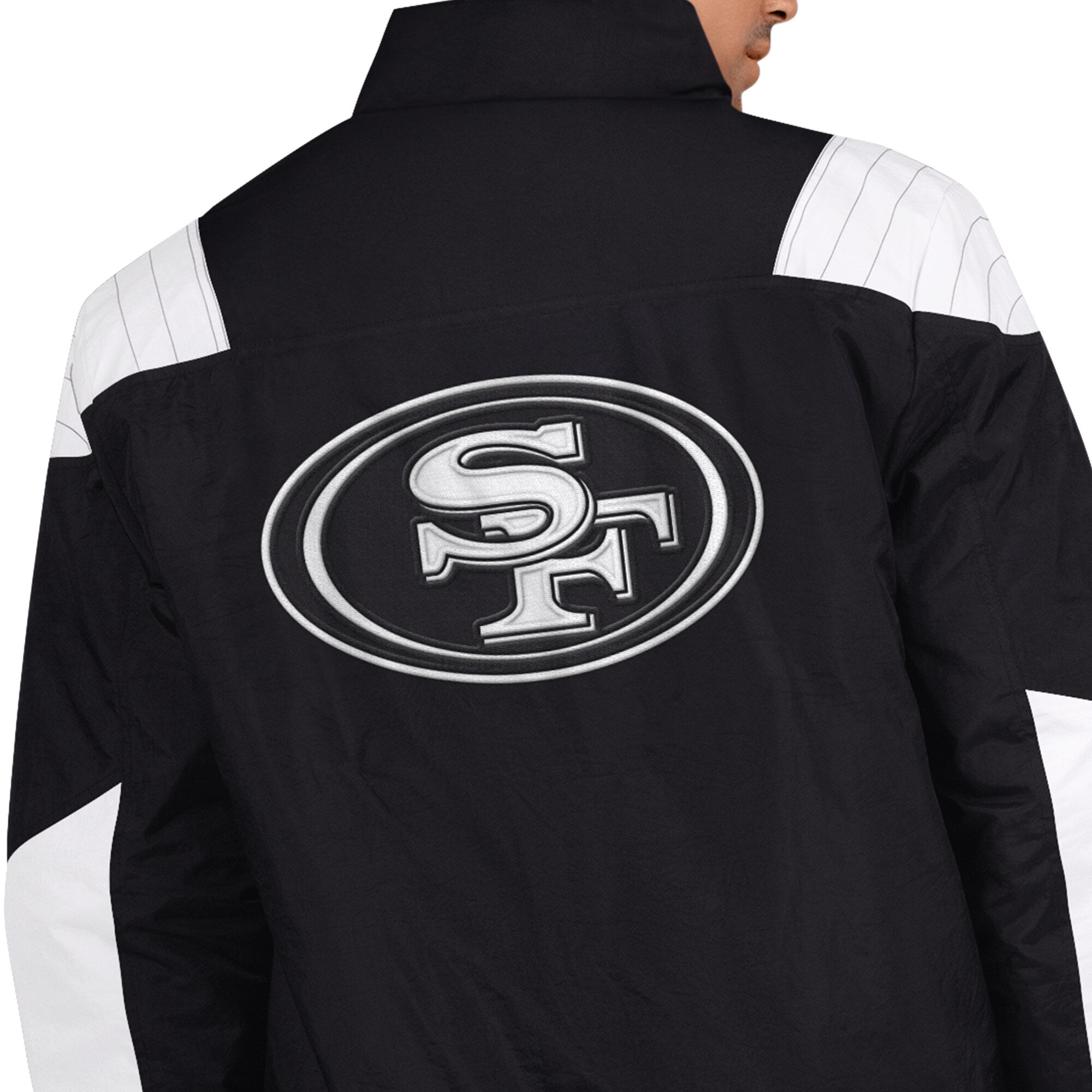 Veste Starter noire pour homme, modèle San Francisco 49ers, à demi-zip.