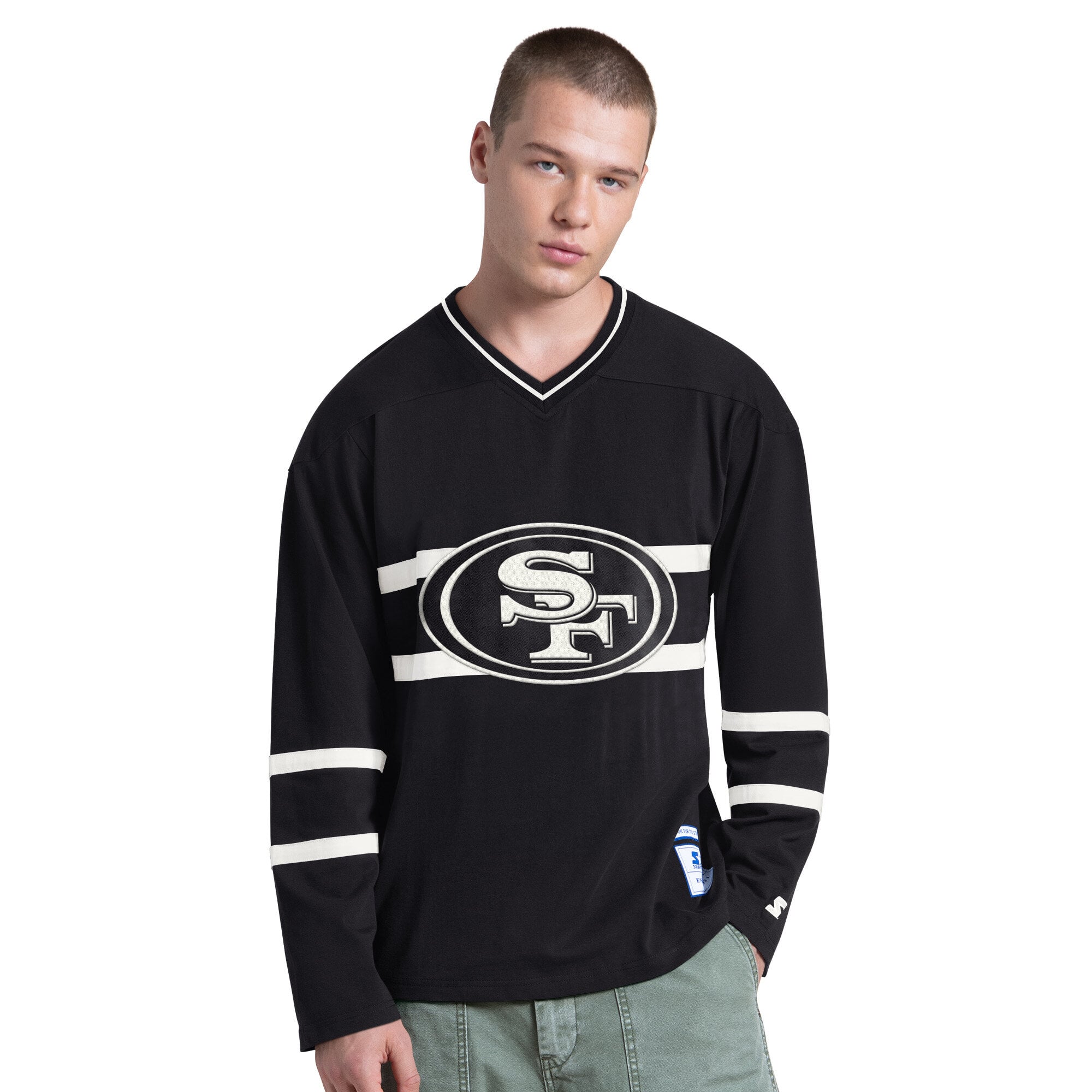 Men's Starter Black/White San Francisco 49ers Lineup Long Sleeve T-Shirt