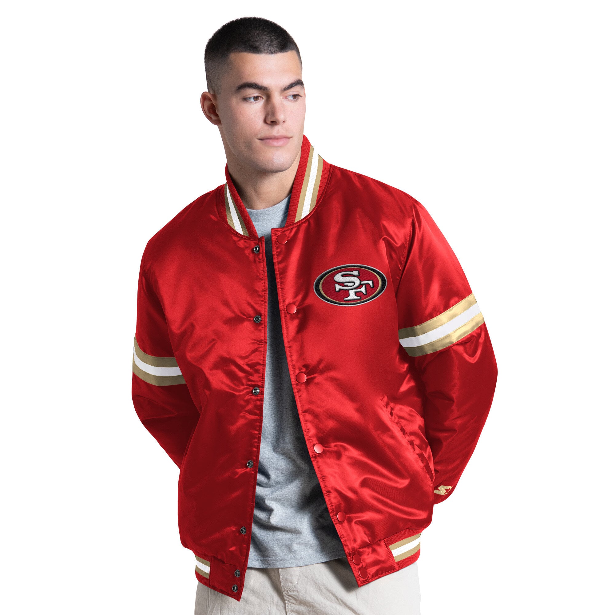 Veste universitaire Starter Scarlet San Francisco 49ers Courtside à boutons-pression pour homme