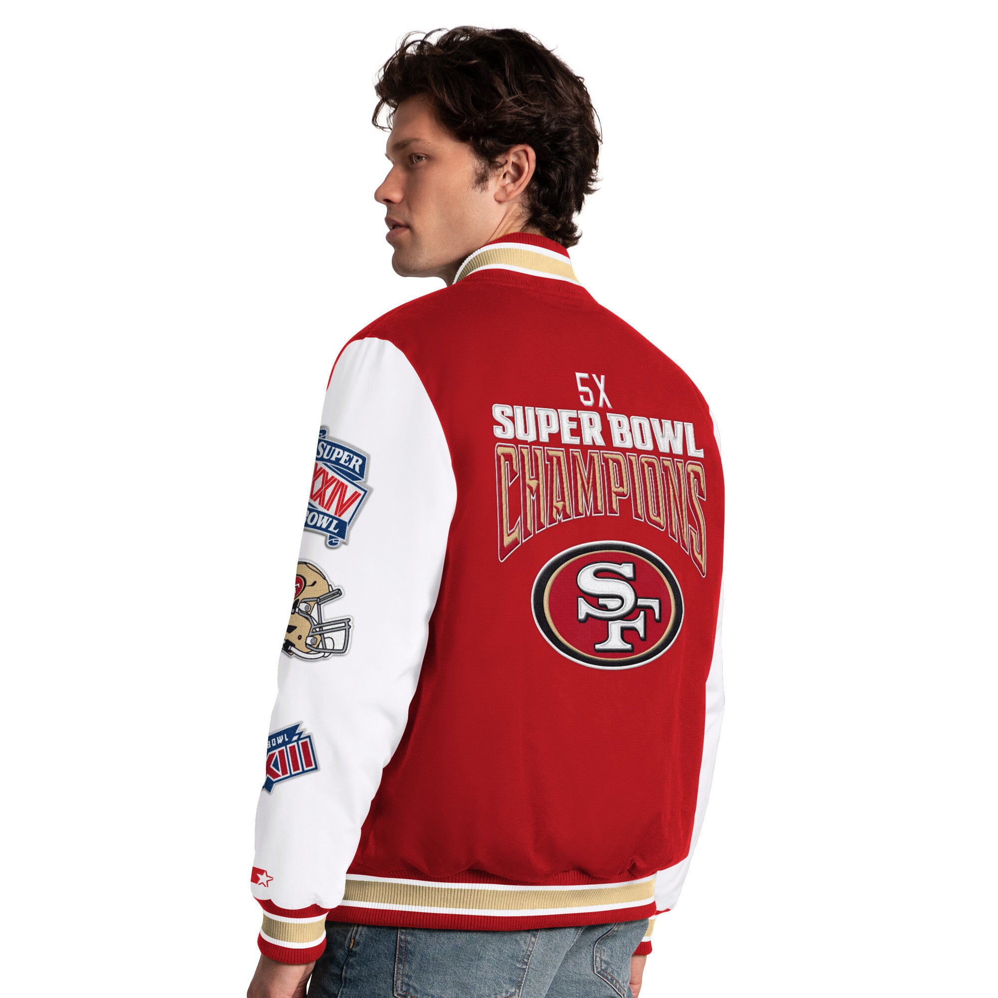 Veste universitaire Starter Scarlet San Francisco 49ers Playoffs pour homme, à boutons-pression.