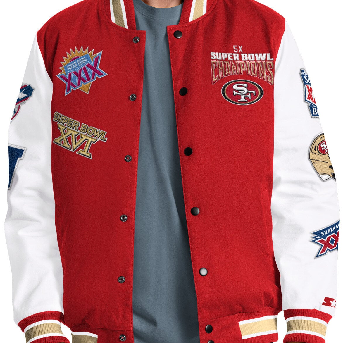 Veste universitaire Starter Scarlet San Francisco 49ers Playoffs pour homme, à boutons-pression.