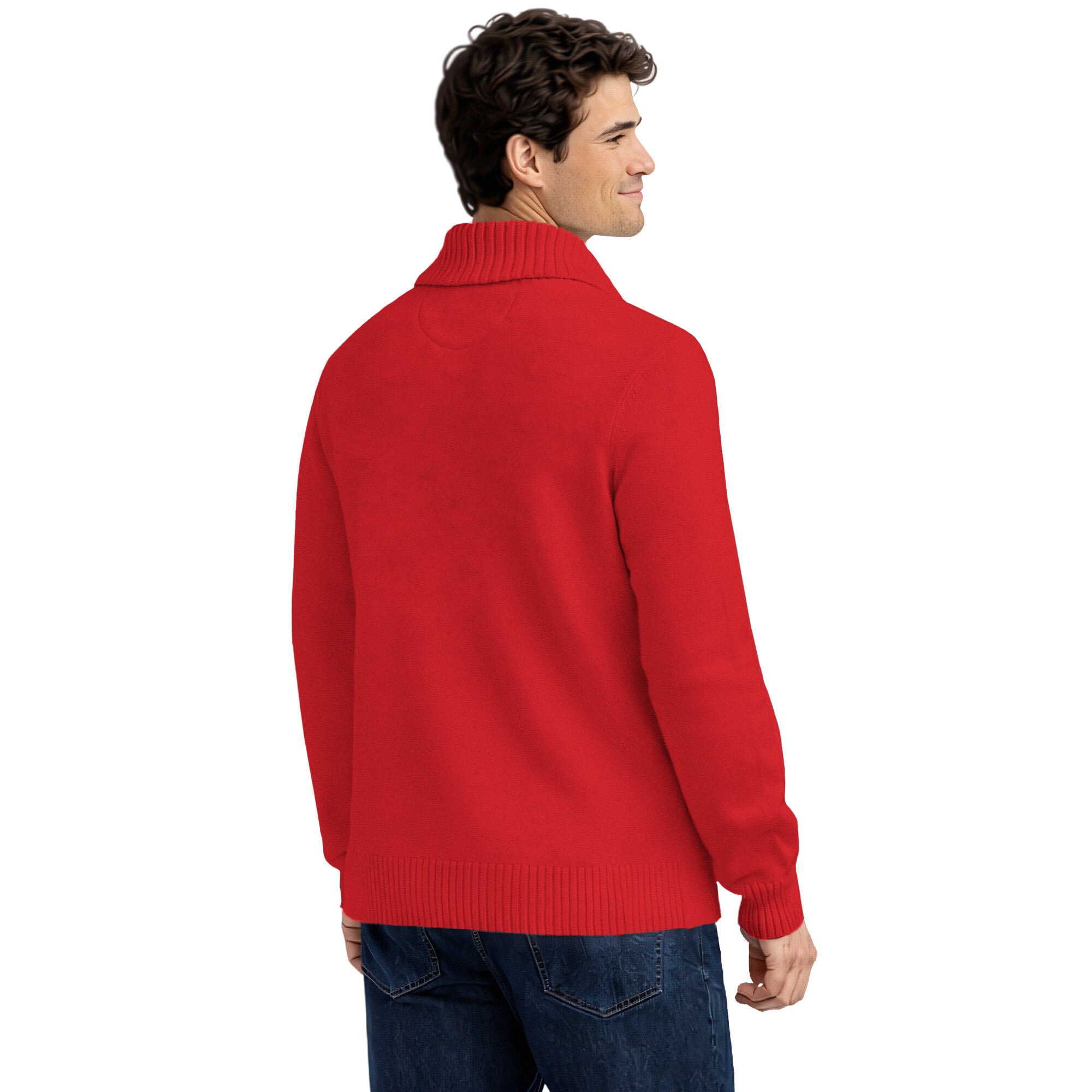 Men's Starter Scarlet San Francisco 49ers Shawl Collar Heavy Knit Cardigan Sweater