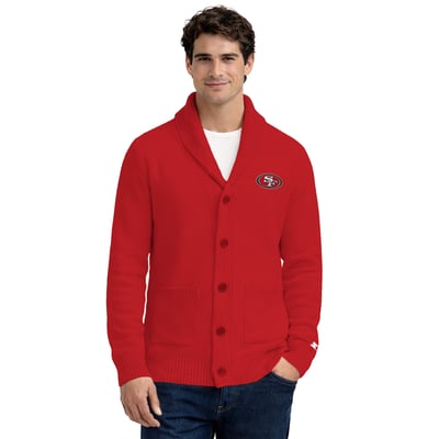 San Francisco 49ers Starter Shawl Collar Heavy Knit Cardigan Sweater - Scarlet
