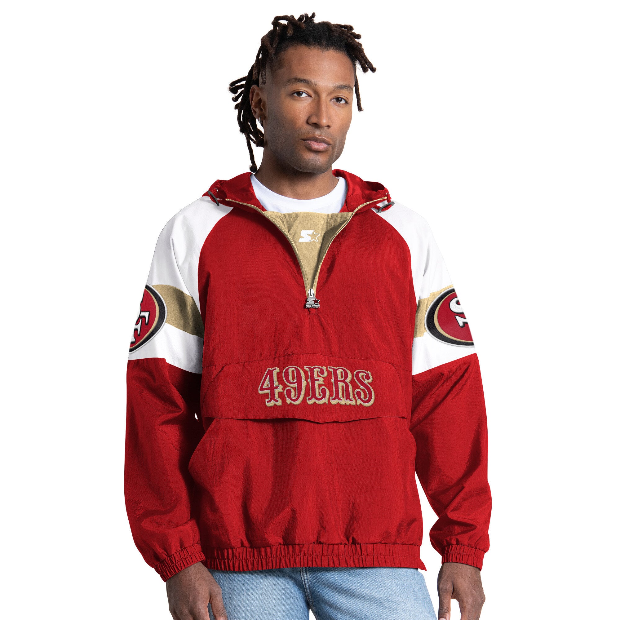 Men's Starter Scarlet San Francisco 49ers Street Cut Half-Zip Jacket