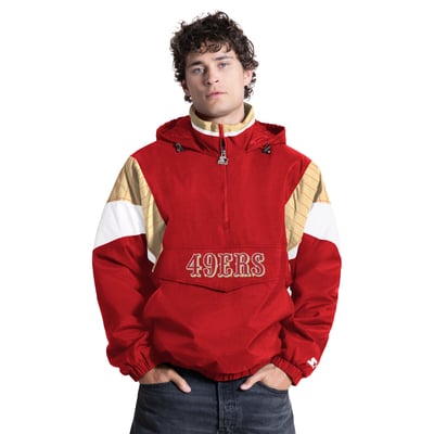 San Francisco 49ers Starter The Throwback Half-Zip Hooded Jacket - Scarlet