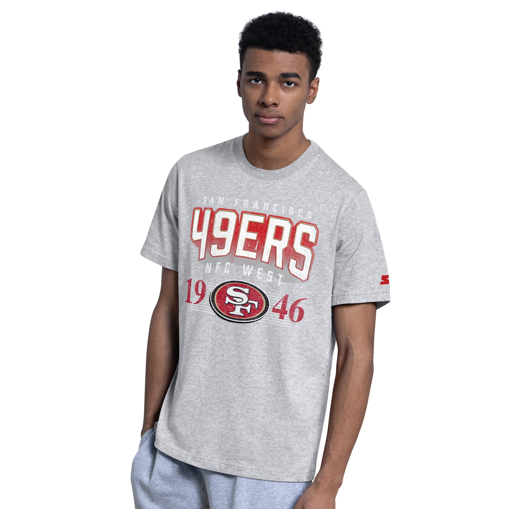 Lot de deux t-shirts à logo Starter pour homme, coloris écarlate/gris chiné, San Francisco 49ers