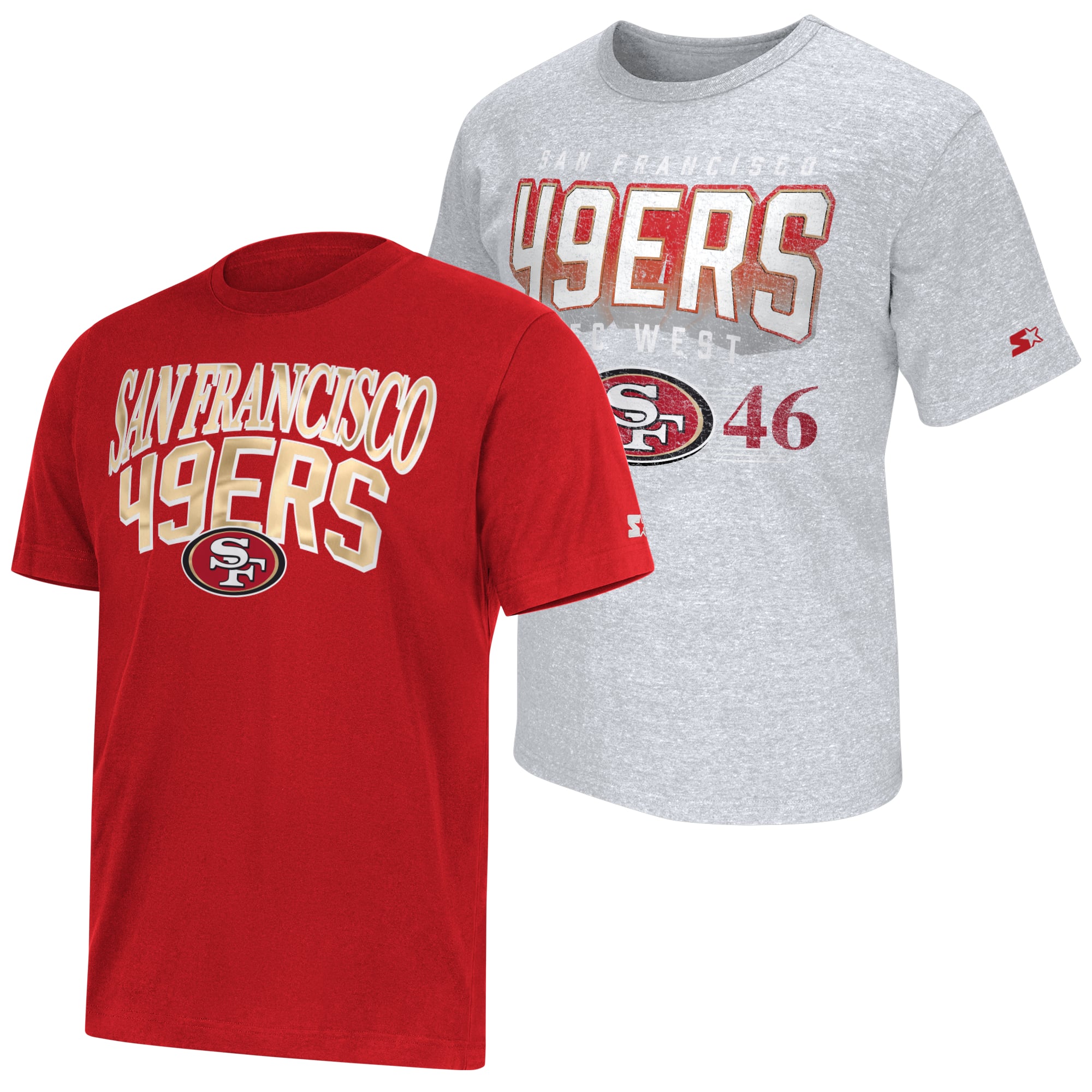 Lot de deux t-shirts à logo Starter pour homme, coloris écarlate/gris chiné, San Francisco 49ers