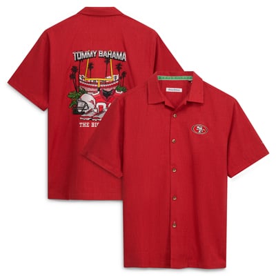 San Francisco 49ers Tommy Bahama Endzone Paradise IslandZone Button-Up Shirt - Scarlet