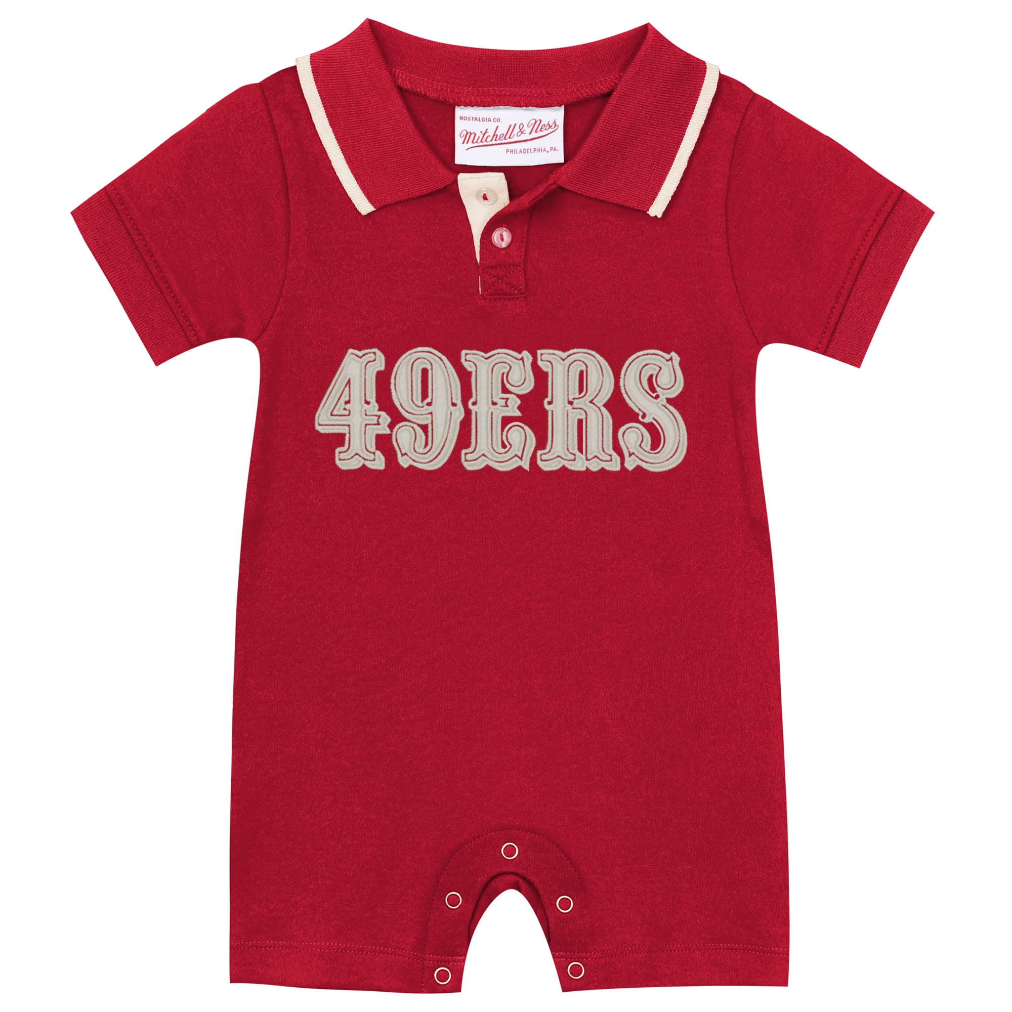 Newborn & Infant Mitchell Ness Scarlet San Francisco 49ers Retro Roots Rugby Romper