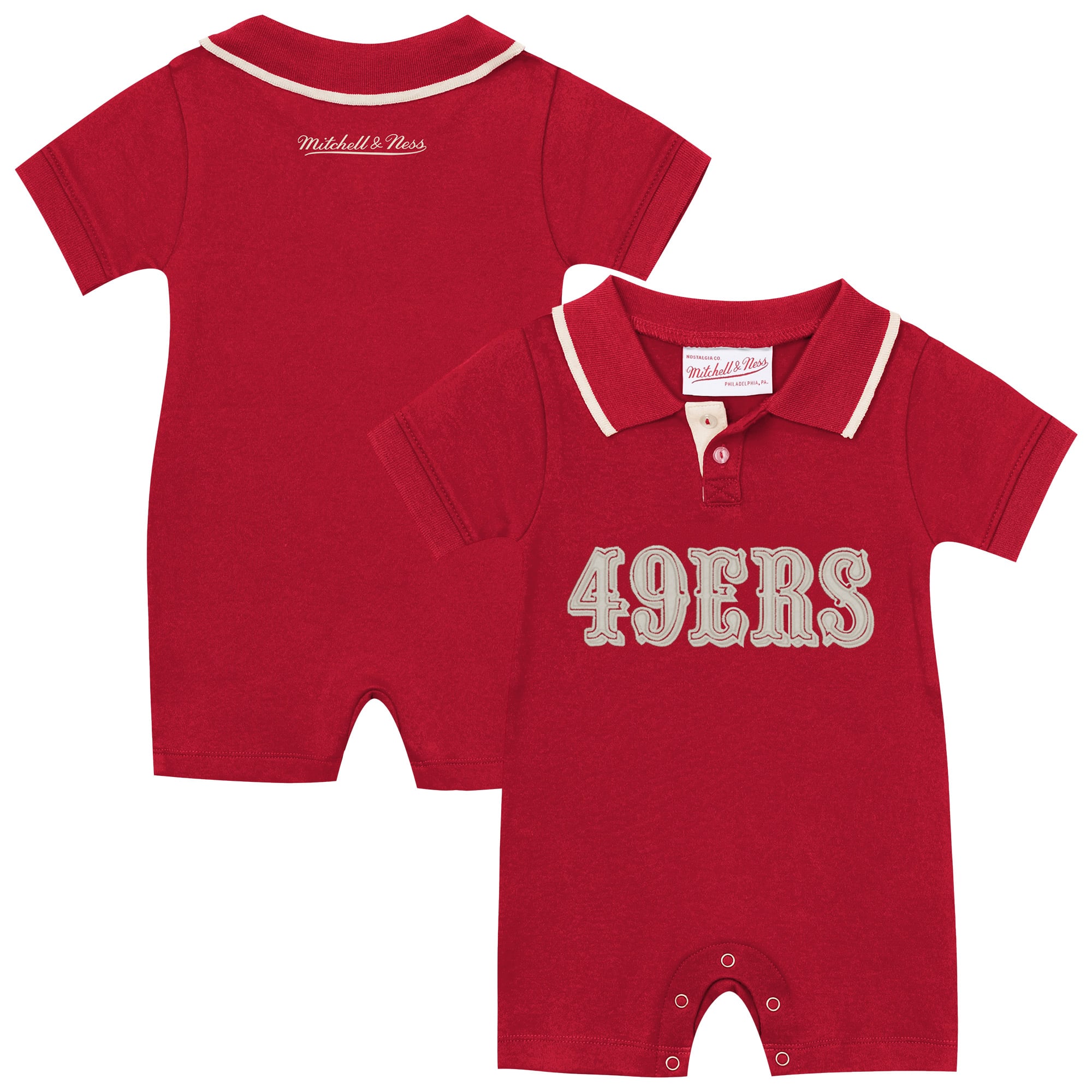 Newborn & Infant Mitchell Ness Scarlet San Francisco 49ers Retro Roots Rugby Romper