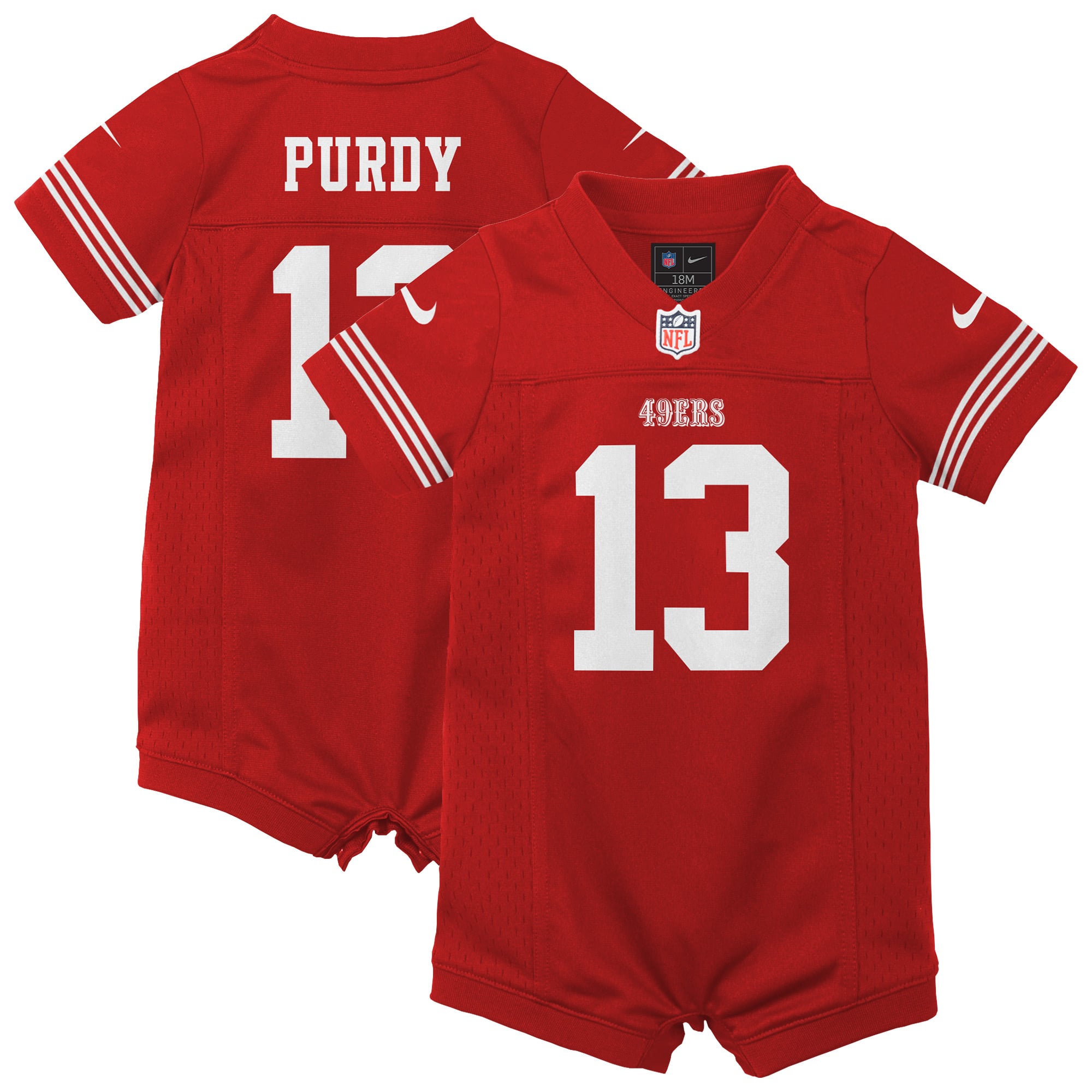 Newborn Nike Brock Purdy Scarlet San Francisco 49ers Romper Game Jersey